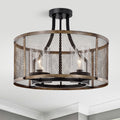 Adrian Matte Black 4 Light Metal Mesh Drum Shade Semi Flush Mount
