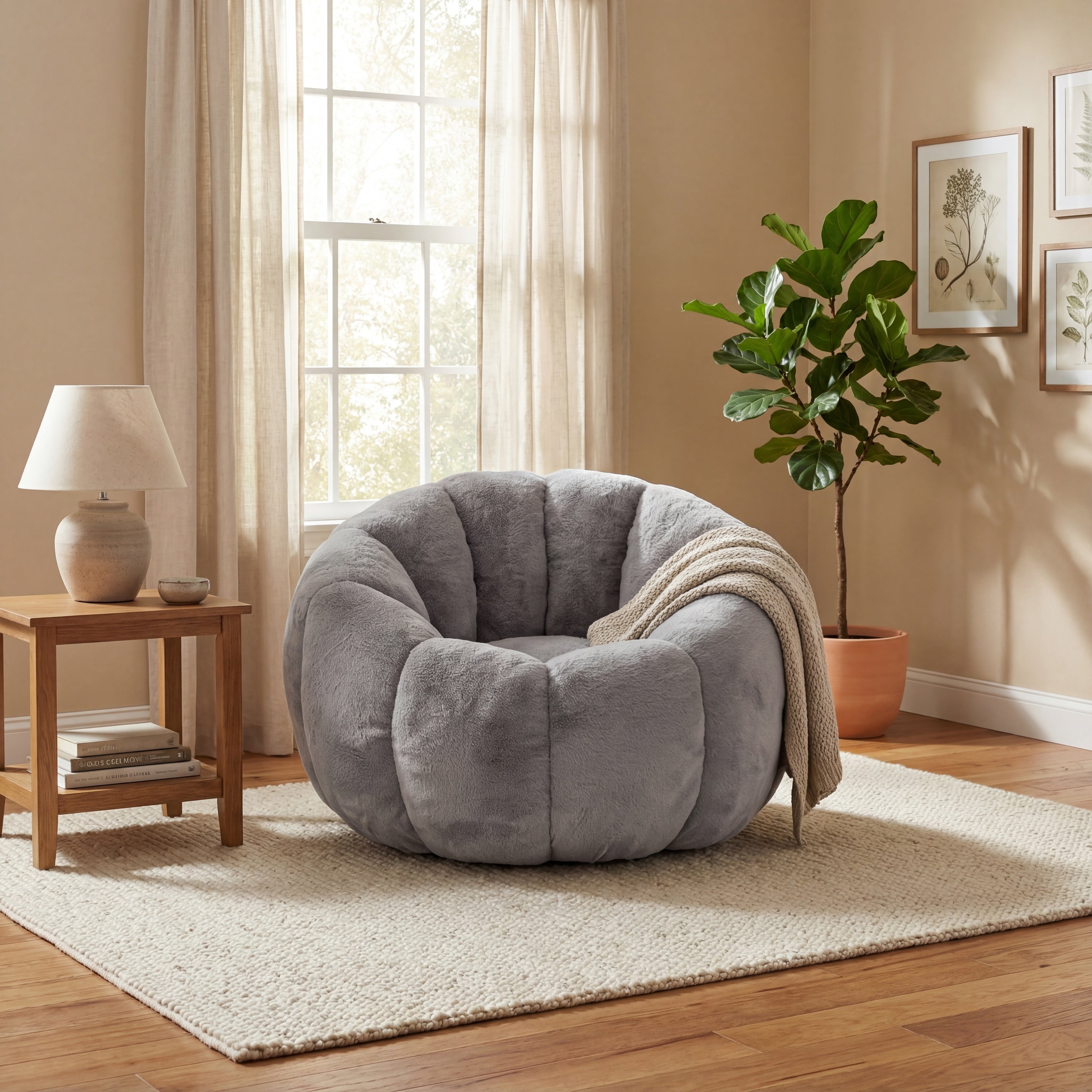 Adult Bean Bag Chair Floral Shaped Bean Bag Sofa Ultra Soft Faux Fur Sofa Large Reading Chair