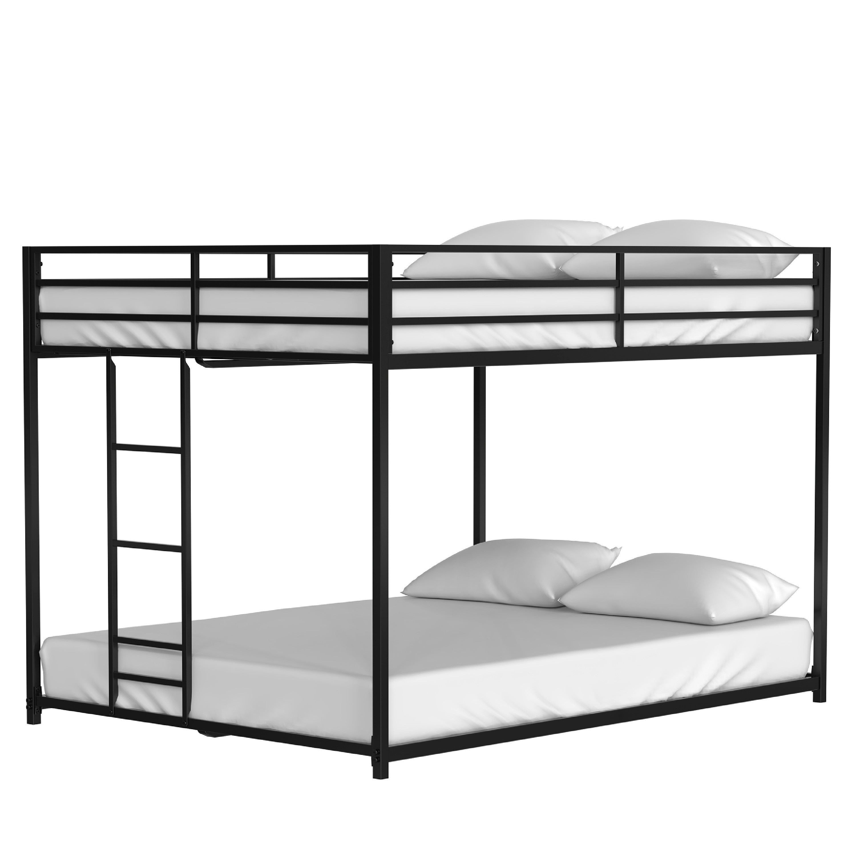 Ady Low Profile Full Over Full Bunk Bed With Ladder Black Metal Frame