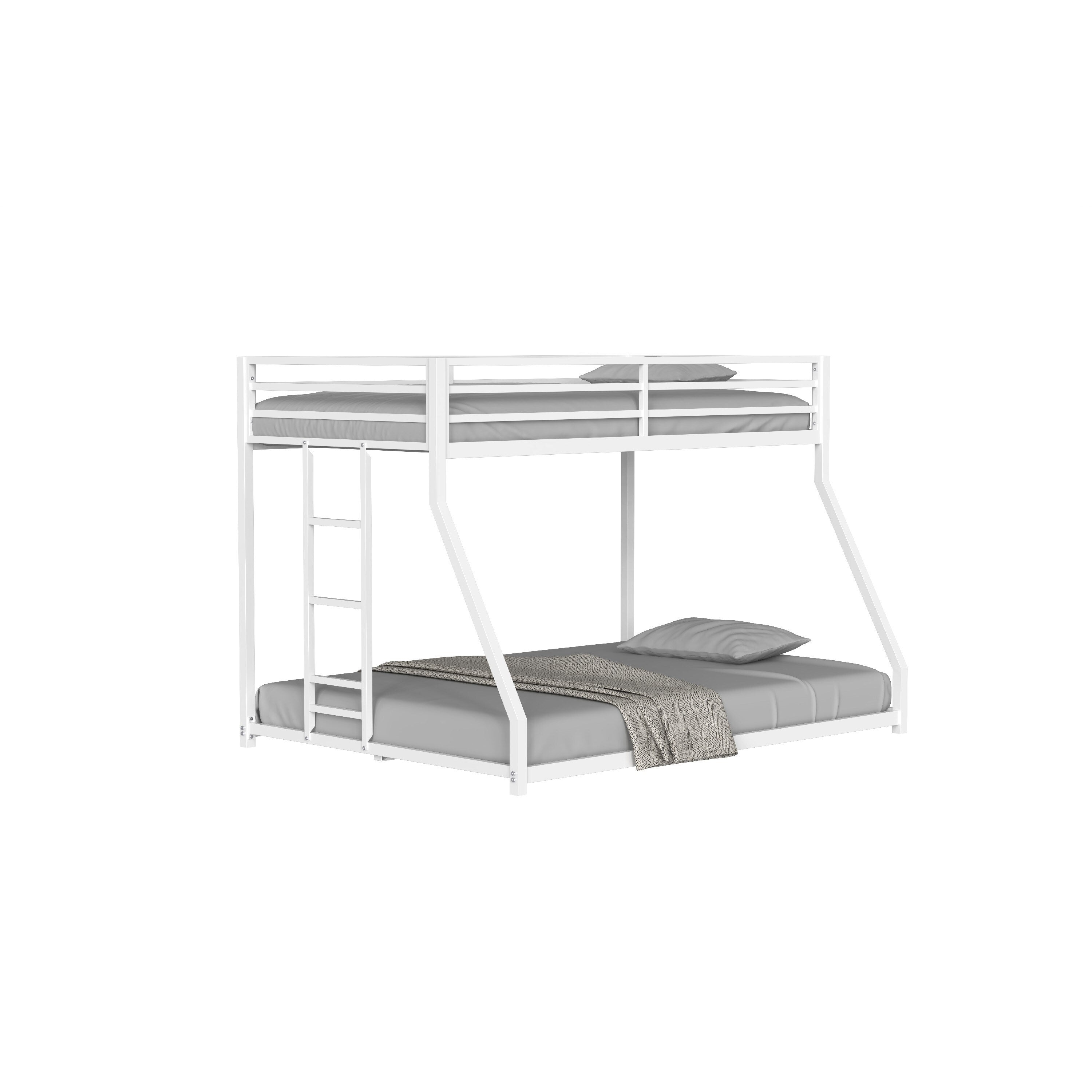 Ady Low Profile Twin Over Full Bunk Bed With Ladder White Metal Frame