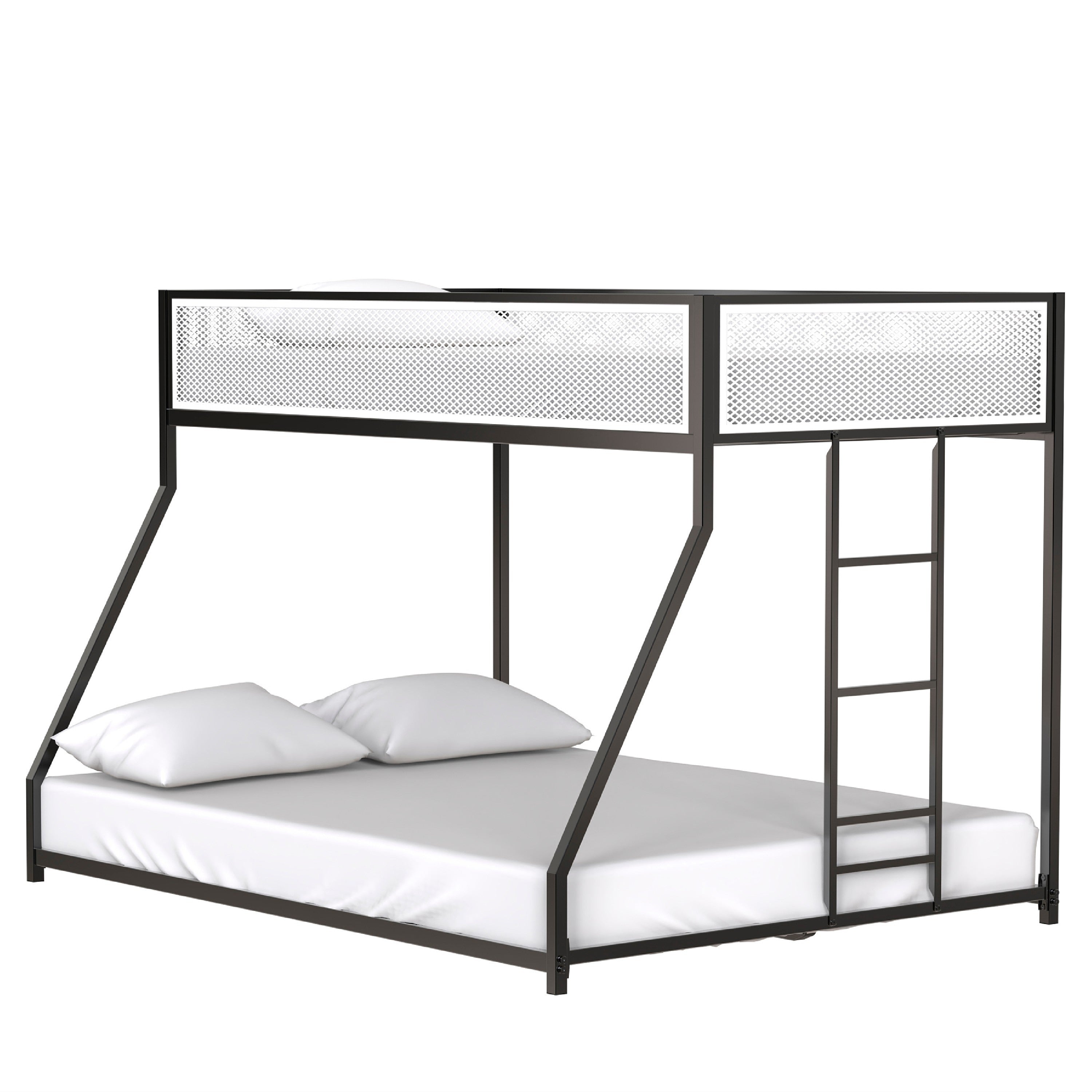Ady Low Profile Twin Over Full Bunk Bed With Mesh Guardrail Black Metal