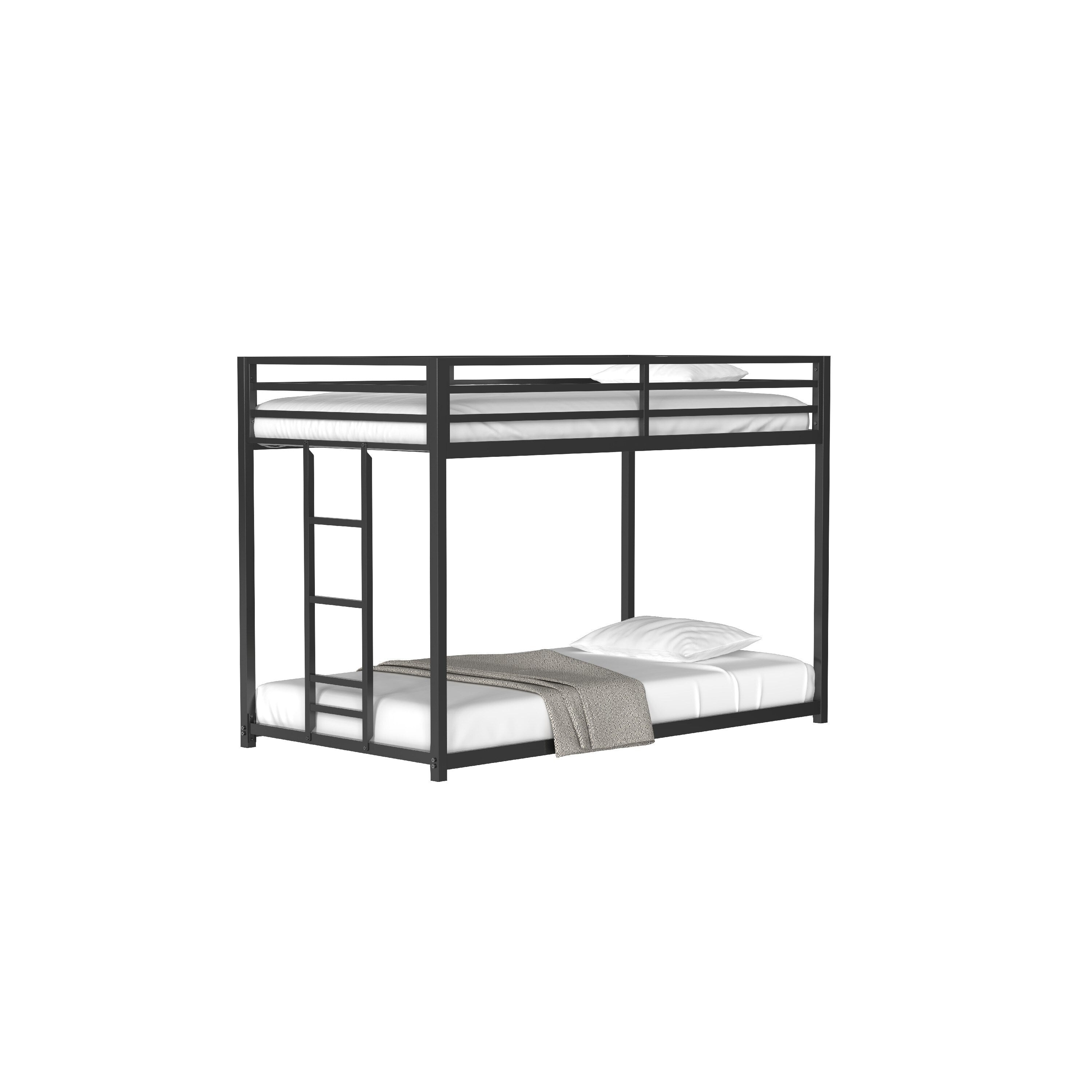 Ady Low Profile Twin Over Twin Bunk Bed With Ladder Black Metal Frame