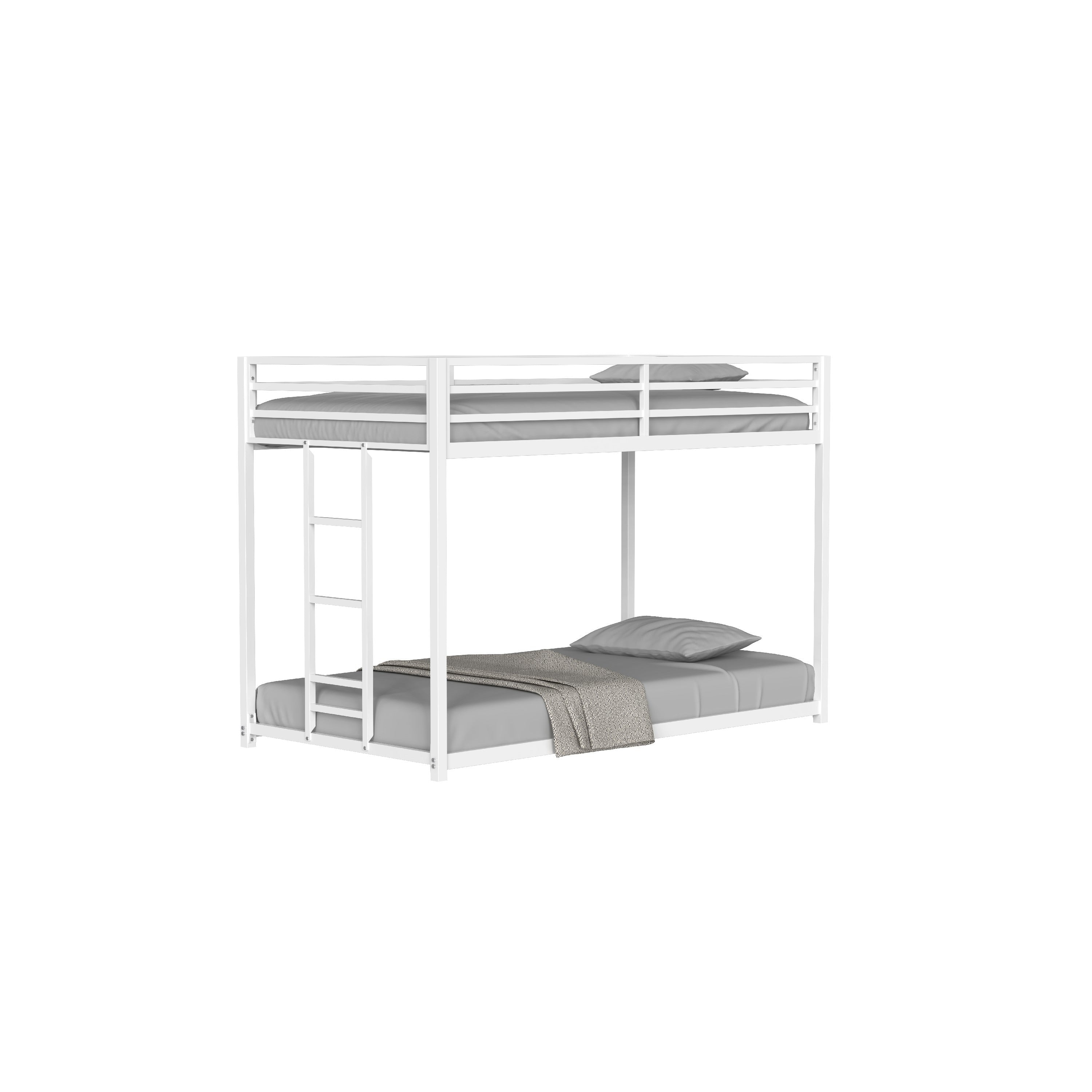 Ady Low Profile Twin Over Twin Bunk Bed With Ladder White Metal Frame