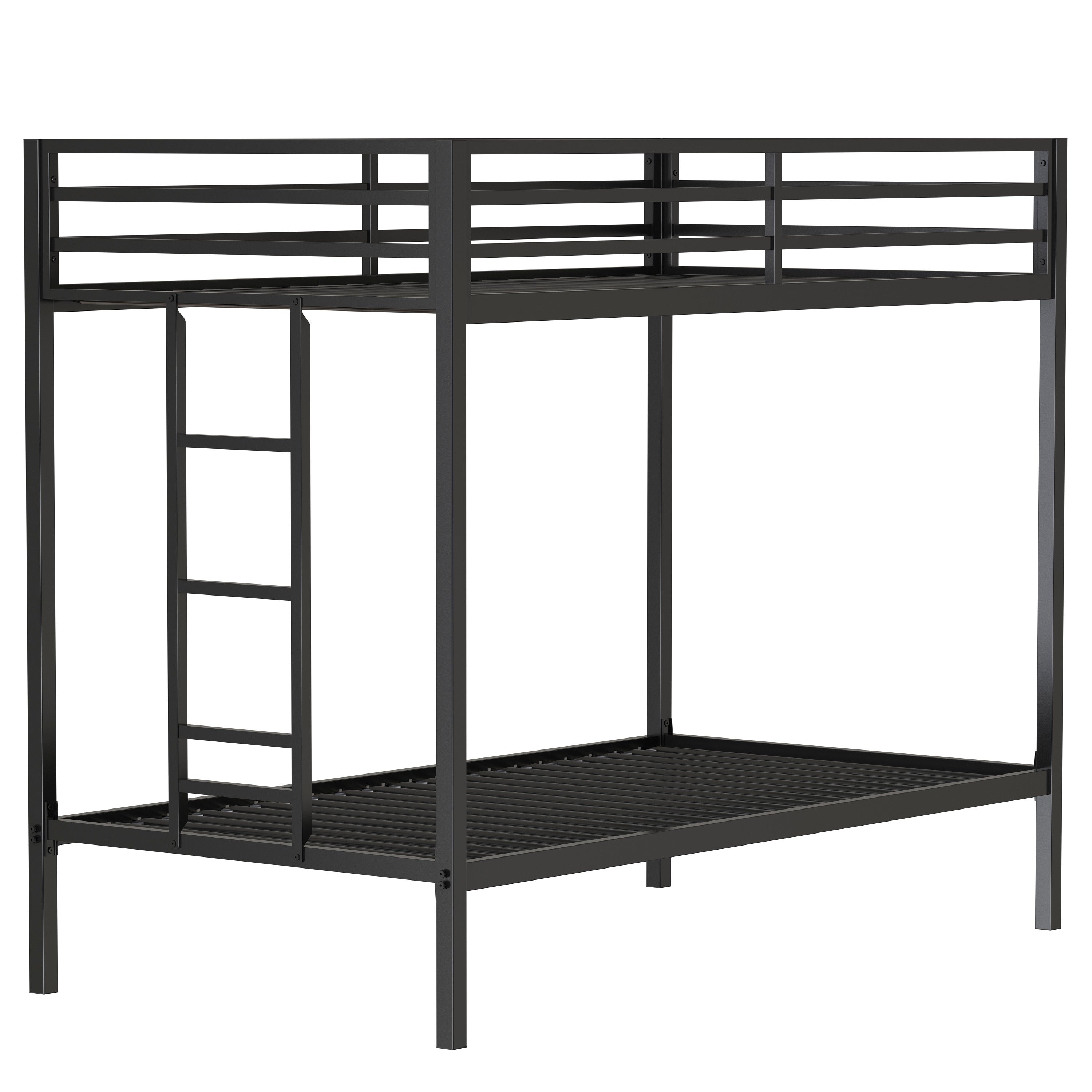 Ady Twin Over Twin Bunk Bed With Ladder And Guardrails Black Metal Frame