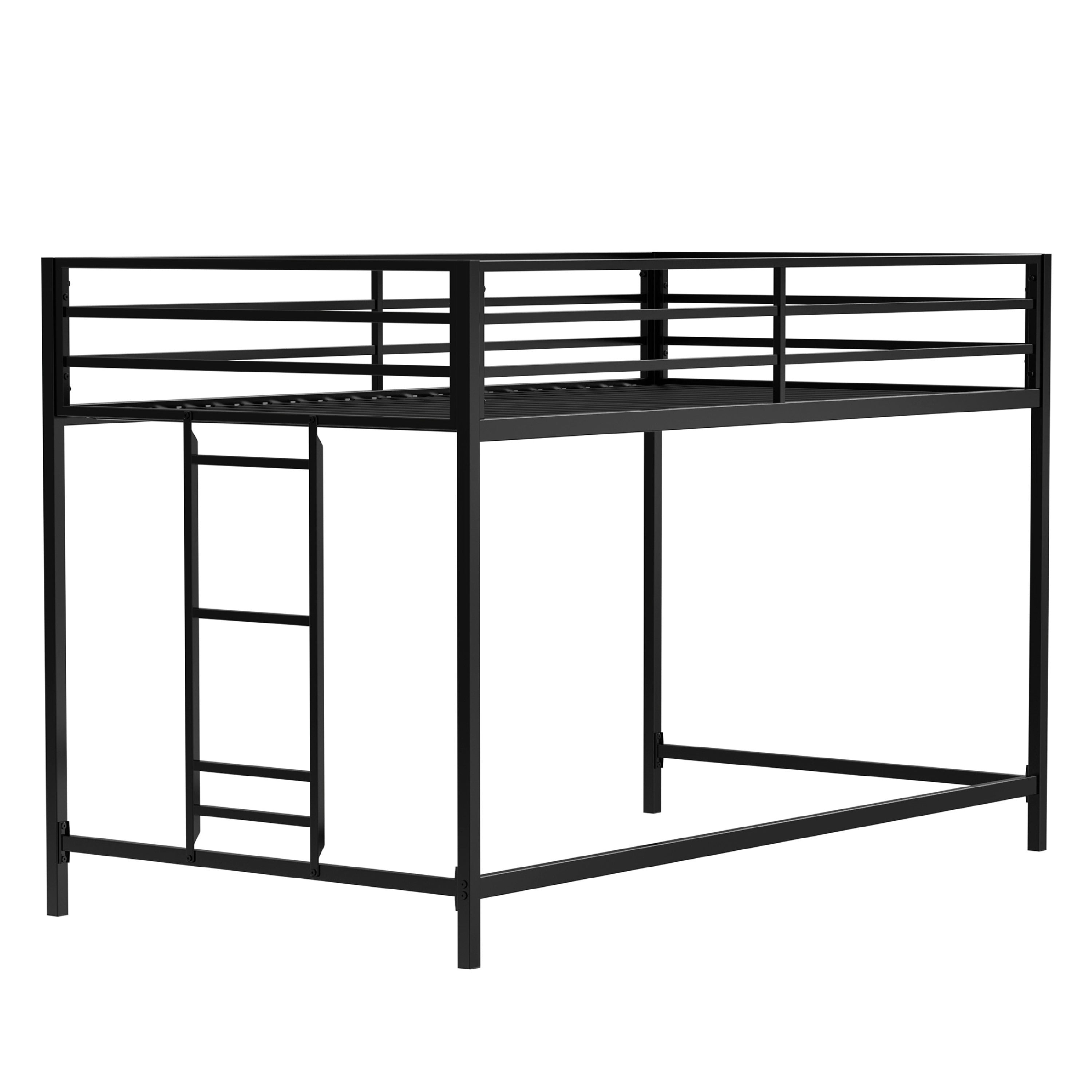 Ady Twin Size Loft Bed With Ladder And Guardrails Black Metal Frame
