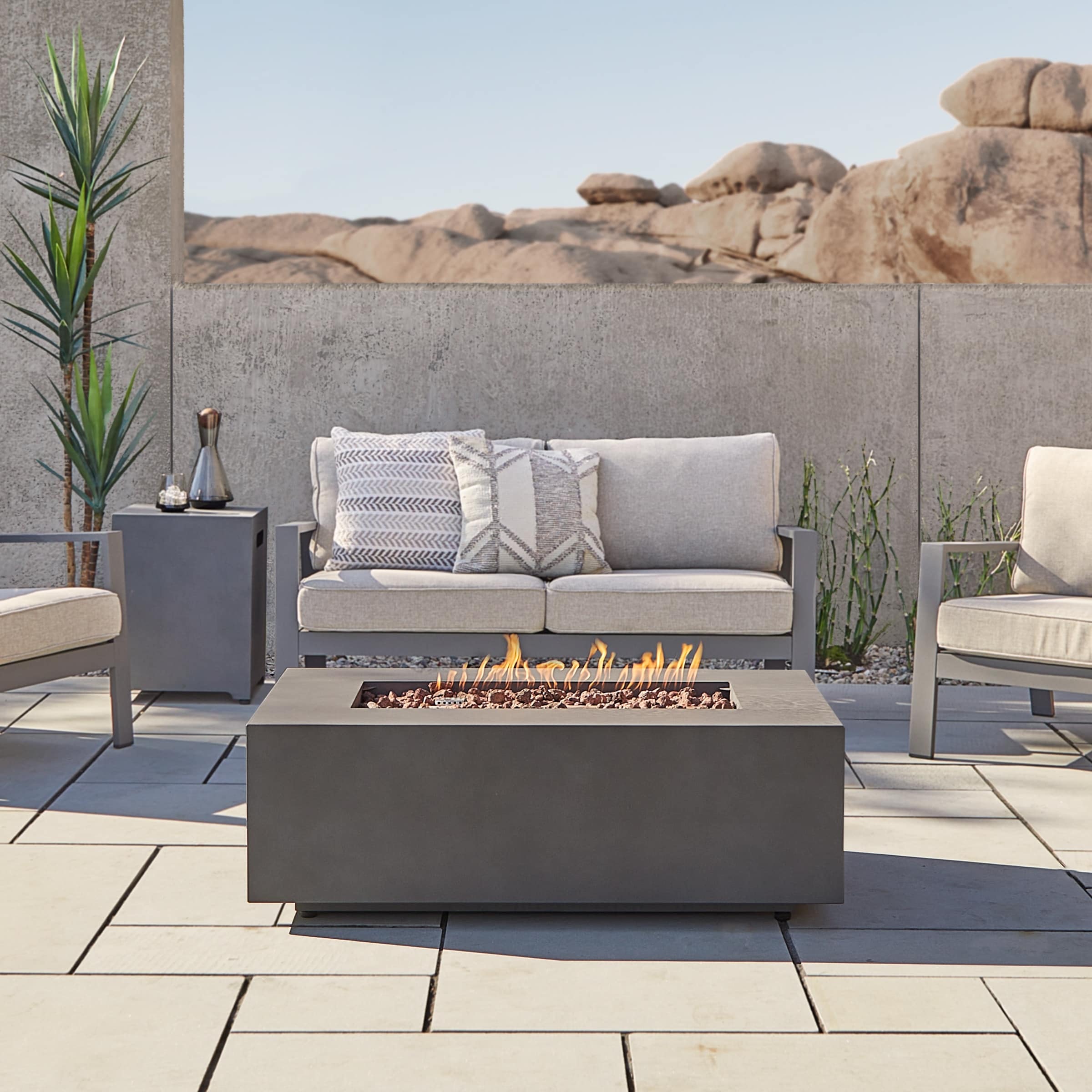 Aegean Small Rectangle Gas Fire Table In Weathered Slate 41.75 L X 26 W X 14.5 H