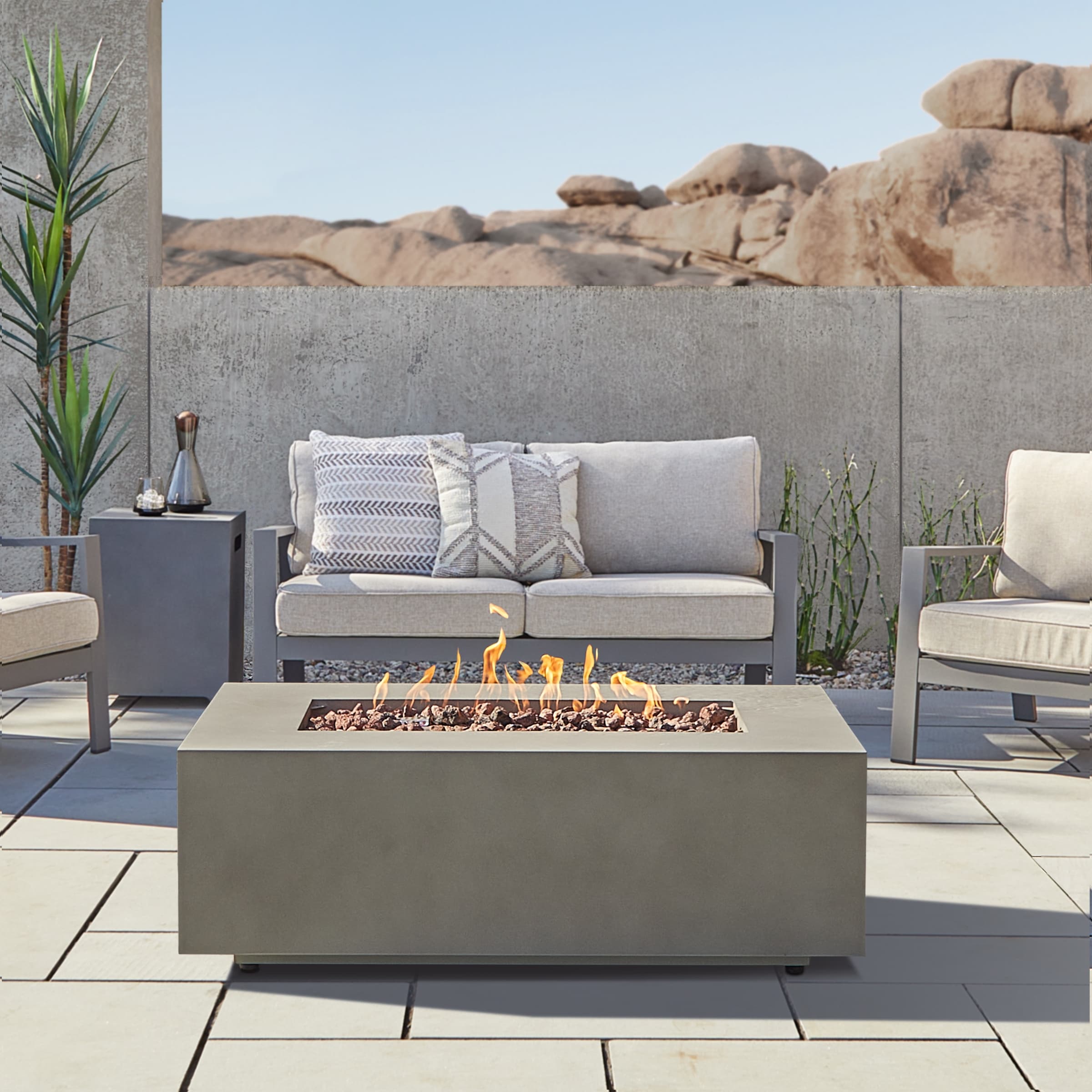 Aegean Rectangle Gas Fire Table In Weathered Slate 50 L X 32 W X 15.25 H