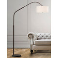 Homeglam Aero Dark Bronze Finish And Marble 81 Inch Retractable Arch Floor Lamp With White Fabric Shade
