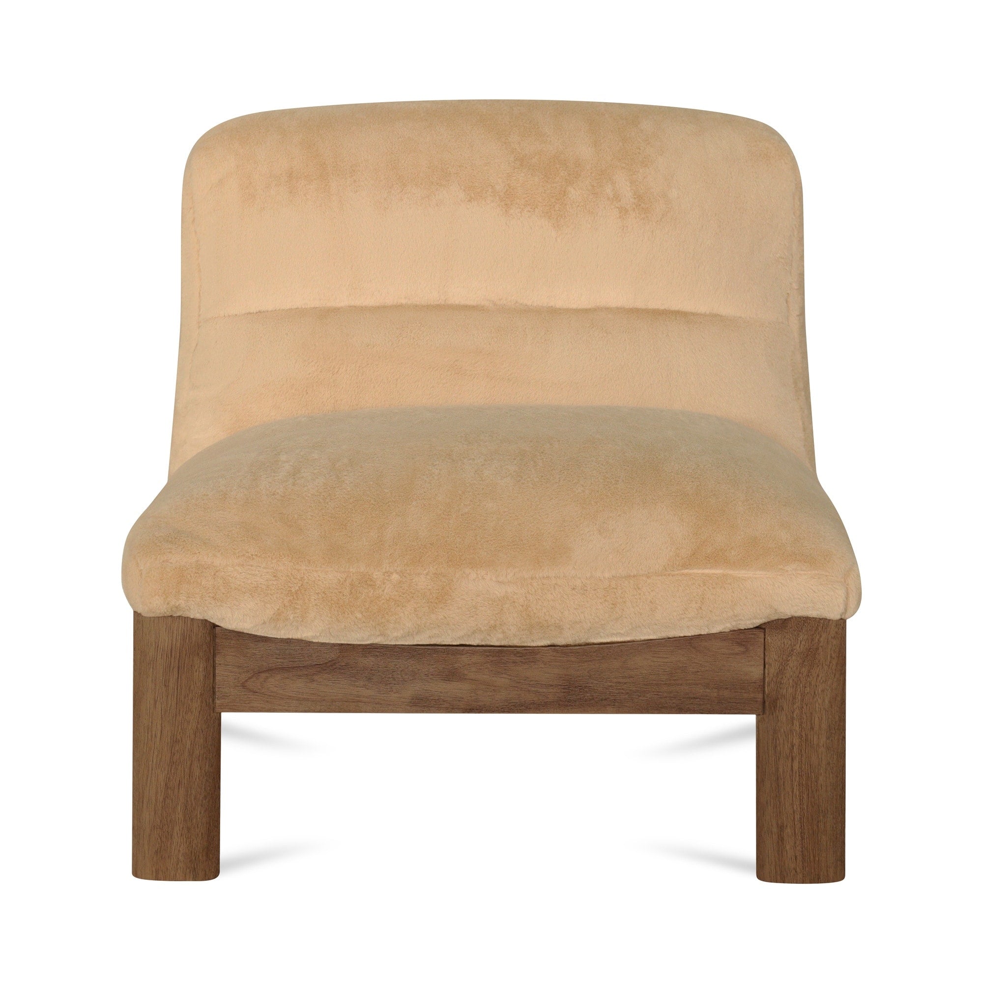 Aero Accent Chair Armless Solid Rubber Wood Frame Tufted Foldover Edge Plush Faux Fur Beige