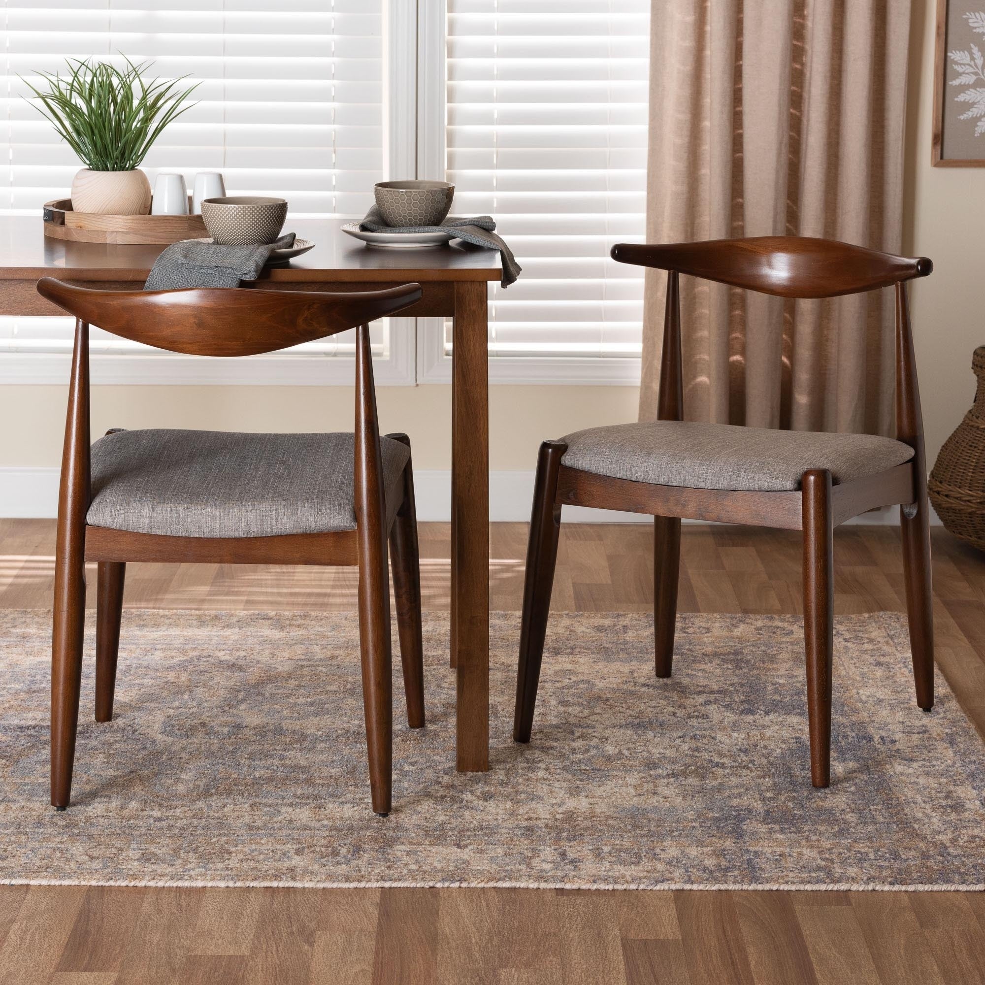 Baxton Studio Mid Century Light Grey Fabric Dining Chair Set Of 2