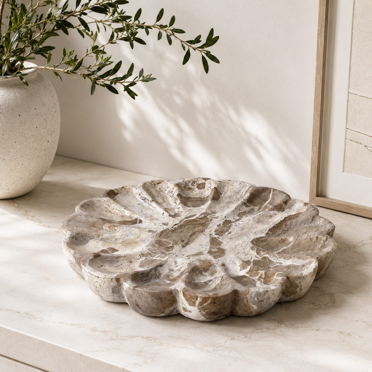 Aether Beige Marble Decorative Tray Catchall Organizer