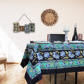 French Floral Print Cotton Tablecloth For Square Tables 60 X 60 Inches Black Blue Green Amber 60 Inches