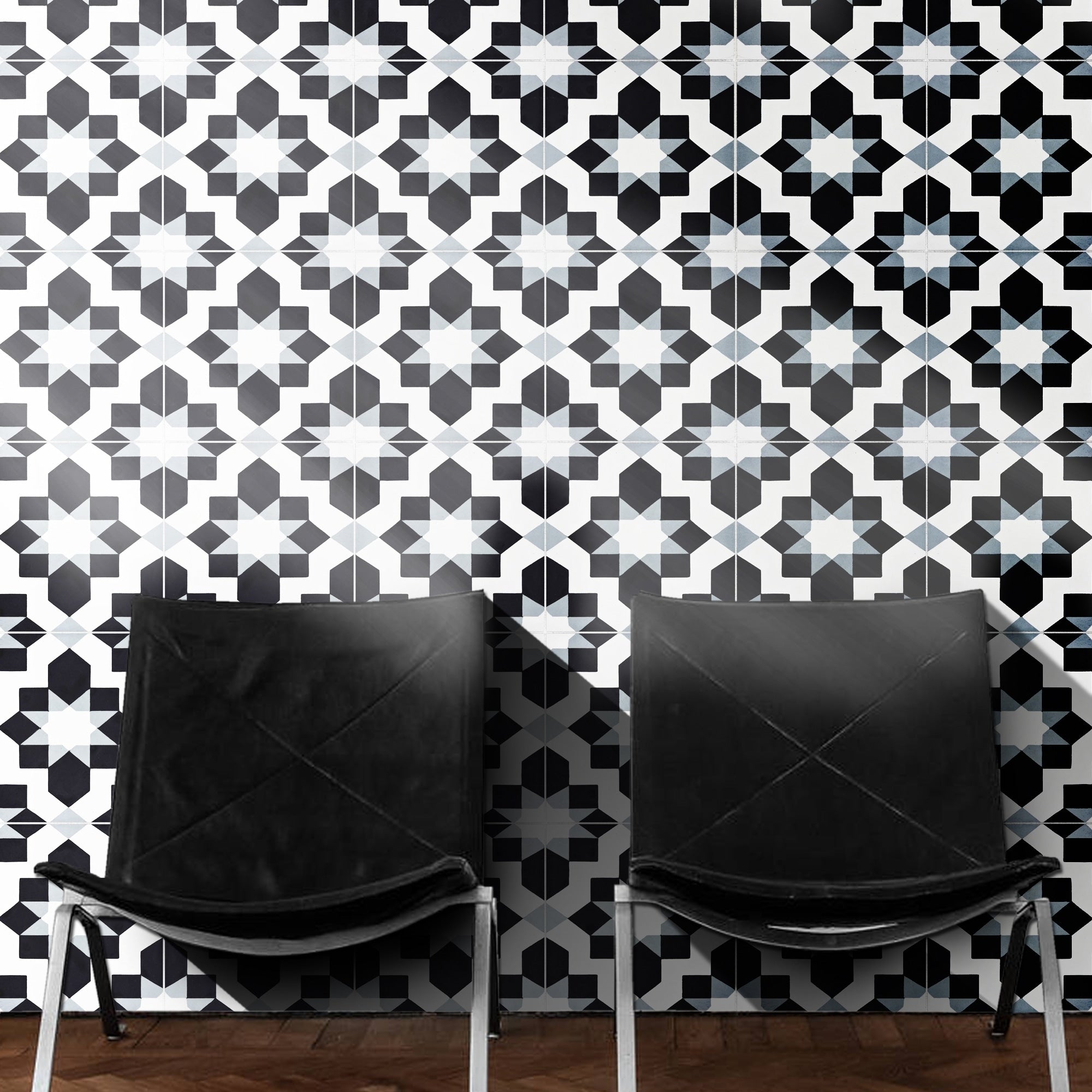 Affos In Black And Grey Handmade 8X8 Inch Moroccan Tile Pack Of 12