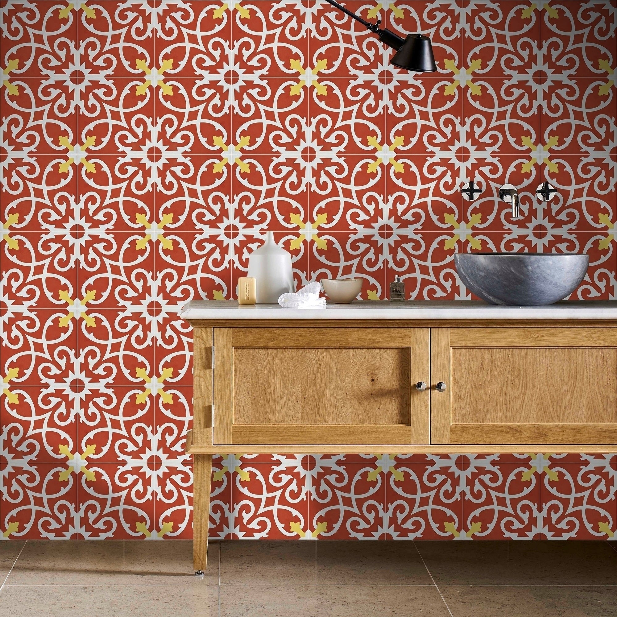 Agadir In Red And White Handmade 8X8 In Moroccan Tiles Pack 12