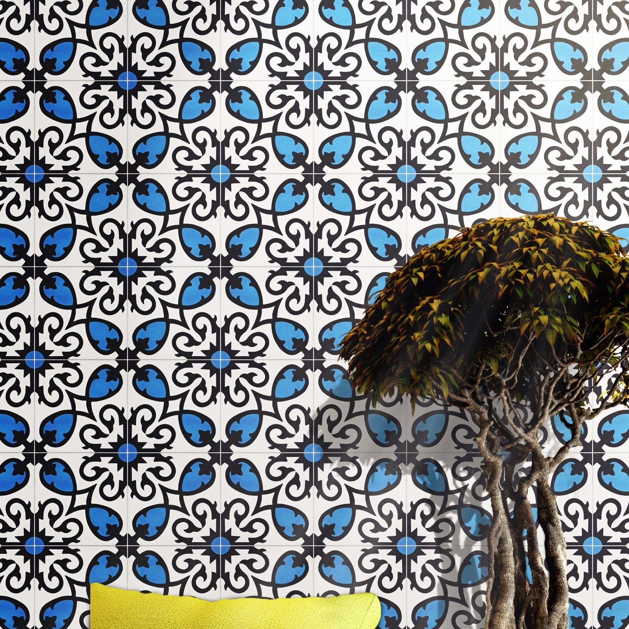 Agadir In Blue And Black Handmade 8X8 In Moroccan Tile Pack Of 12