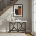 Agas Sofa Console Table 41 Inch White Genuine Marble Top Sandblasted Washed Ash Gray Mango Wood Geometric Frame
