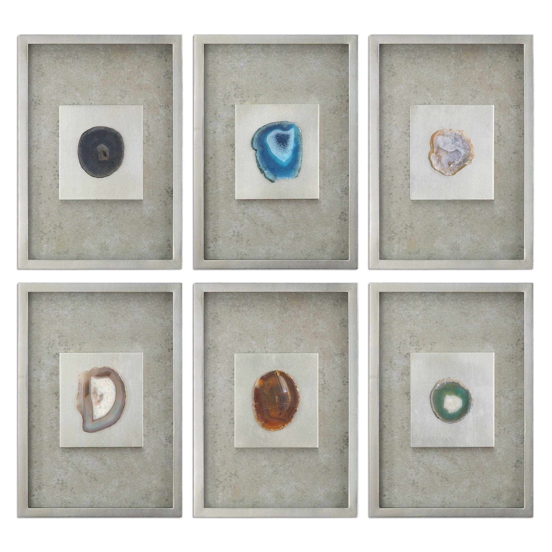 Agate Stone Silver Wall Art Set Of 6 19.5 X 13.5