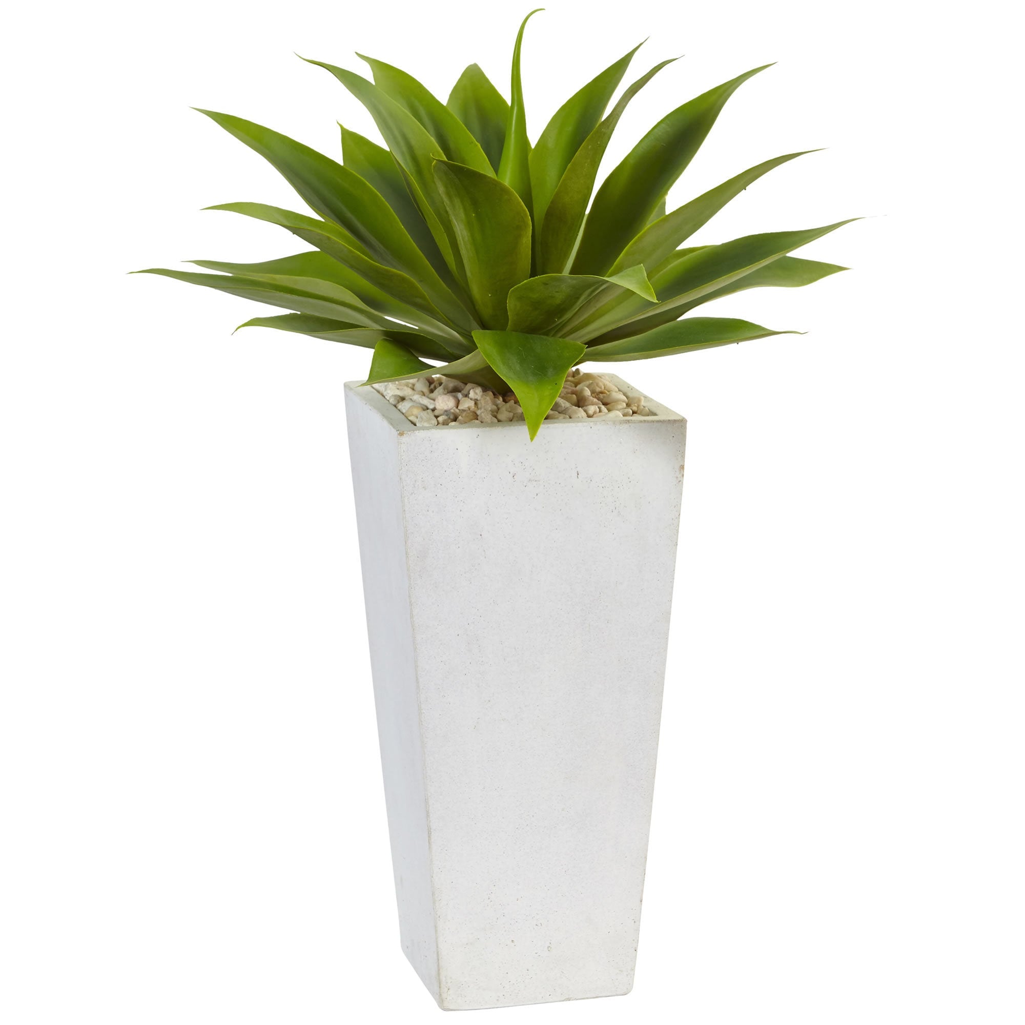 Nearly Natural Silk Artificial Agave In White Planter