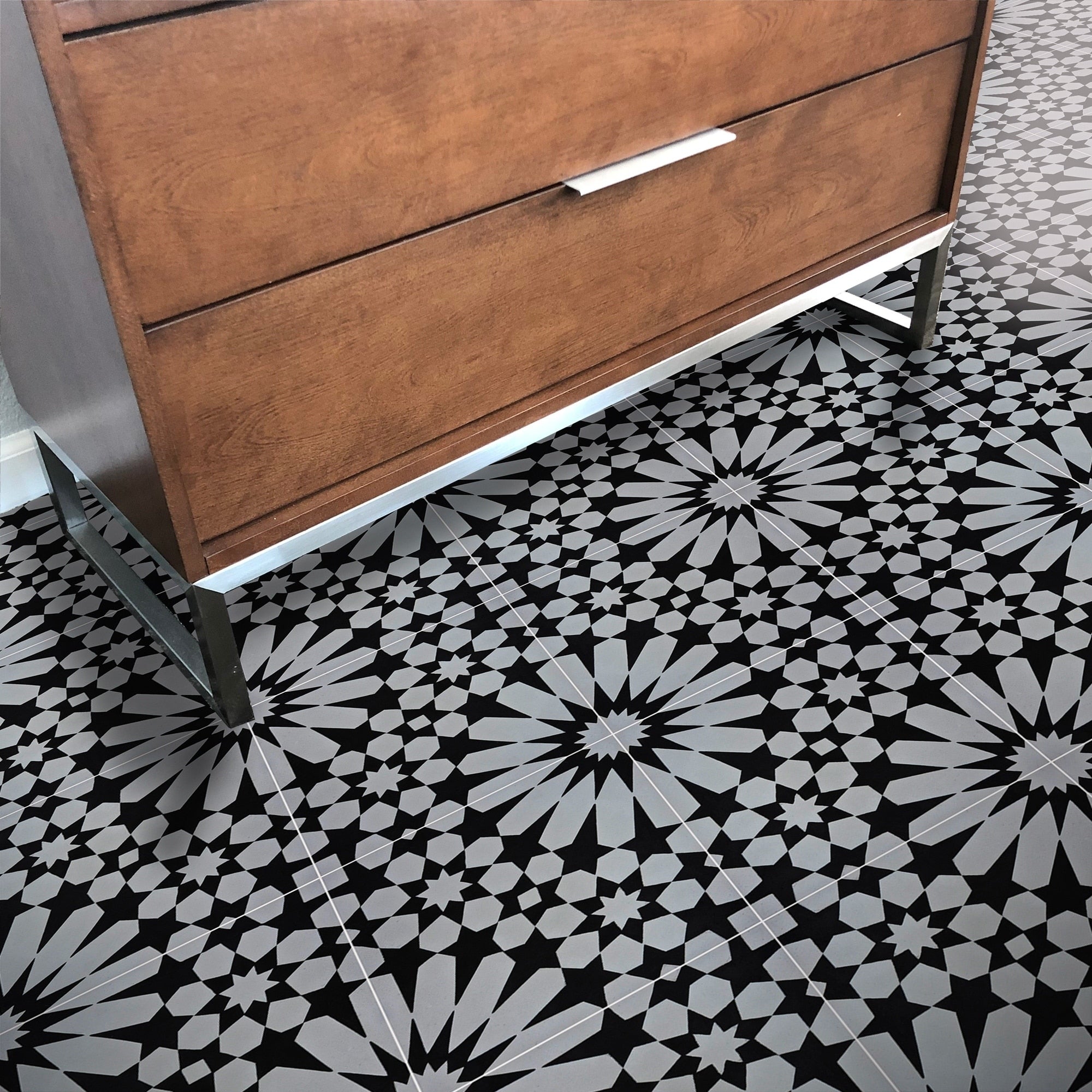 Agdal In Black And Grey Handmade 8X8 In Moroccan Tile Pack Of 12