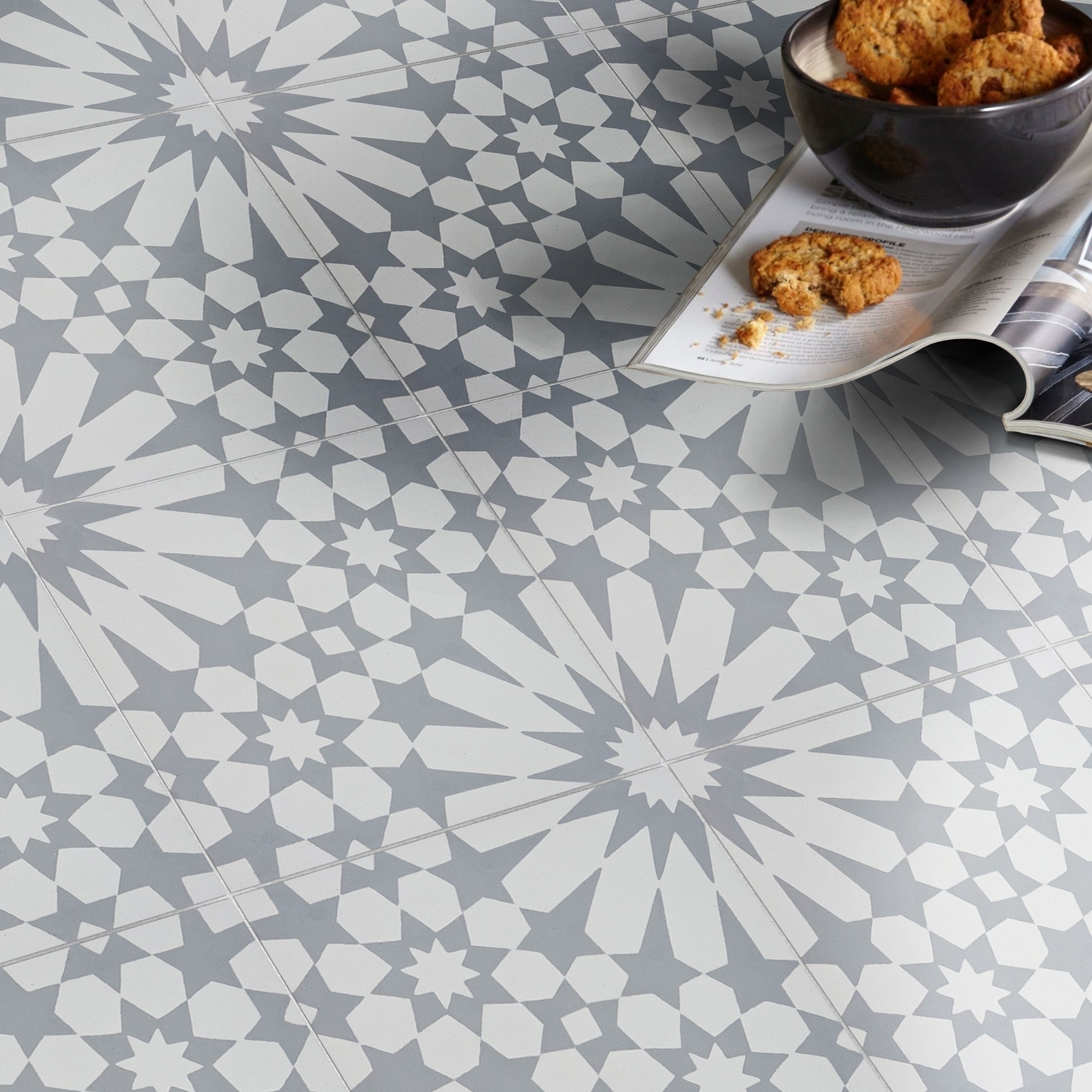 Agdal In Grey And White Handmade 8X8 In Moroccan Tile Pack 12