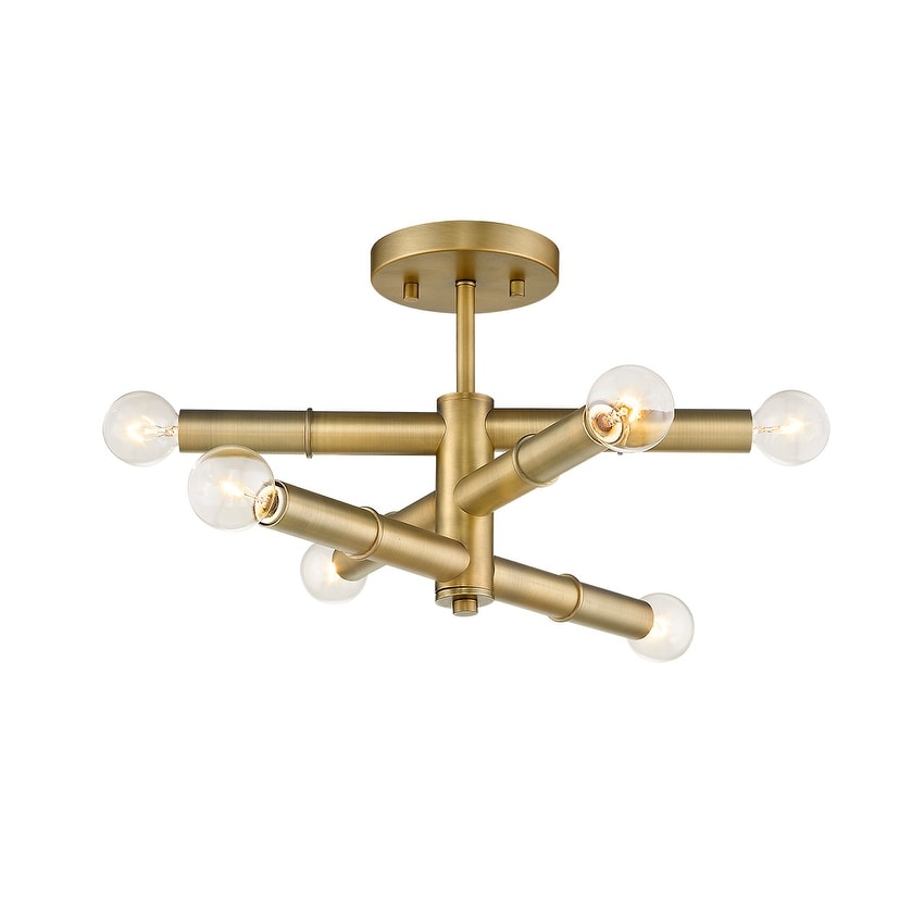 Aged Brass Modern 6 Light Semi Flush Sputnik Ceiling Light