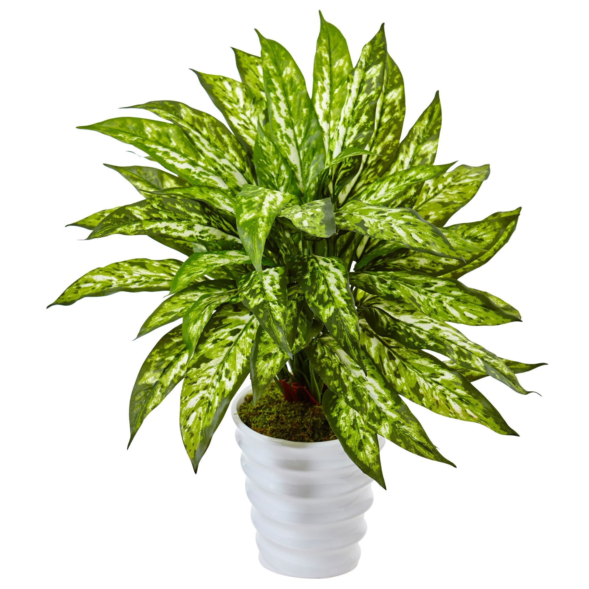 Nearly Natural Silk Artificial Aglaonema In Swirl Planter