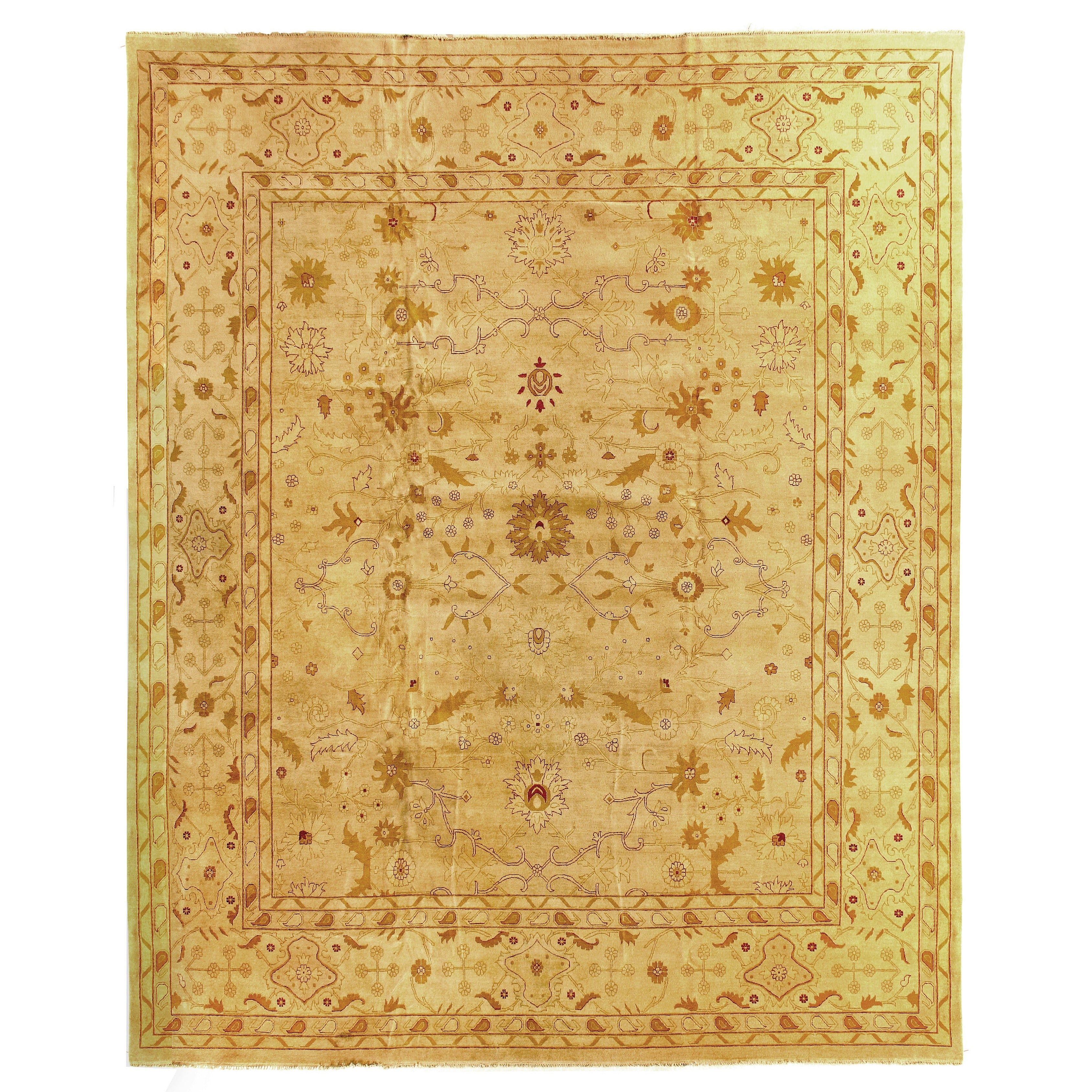 Agra Hand Knotted New Zealand Wool Beige Area Rug 15 X 18