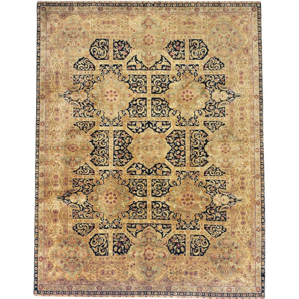 Agra Hand Knotted New Zealand Wool Beige Black Area Rug 15 X 20
