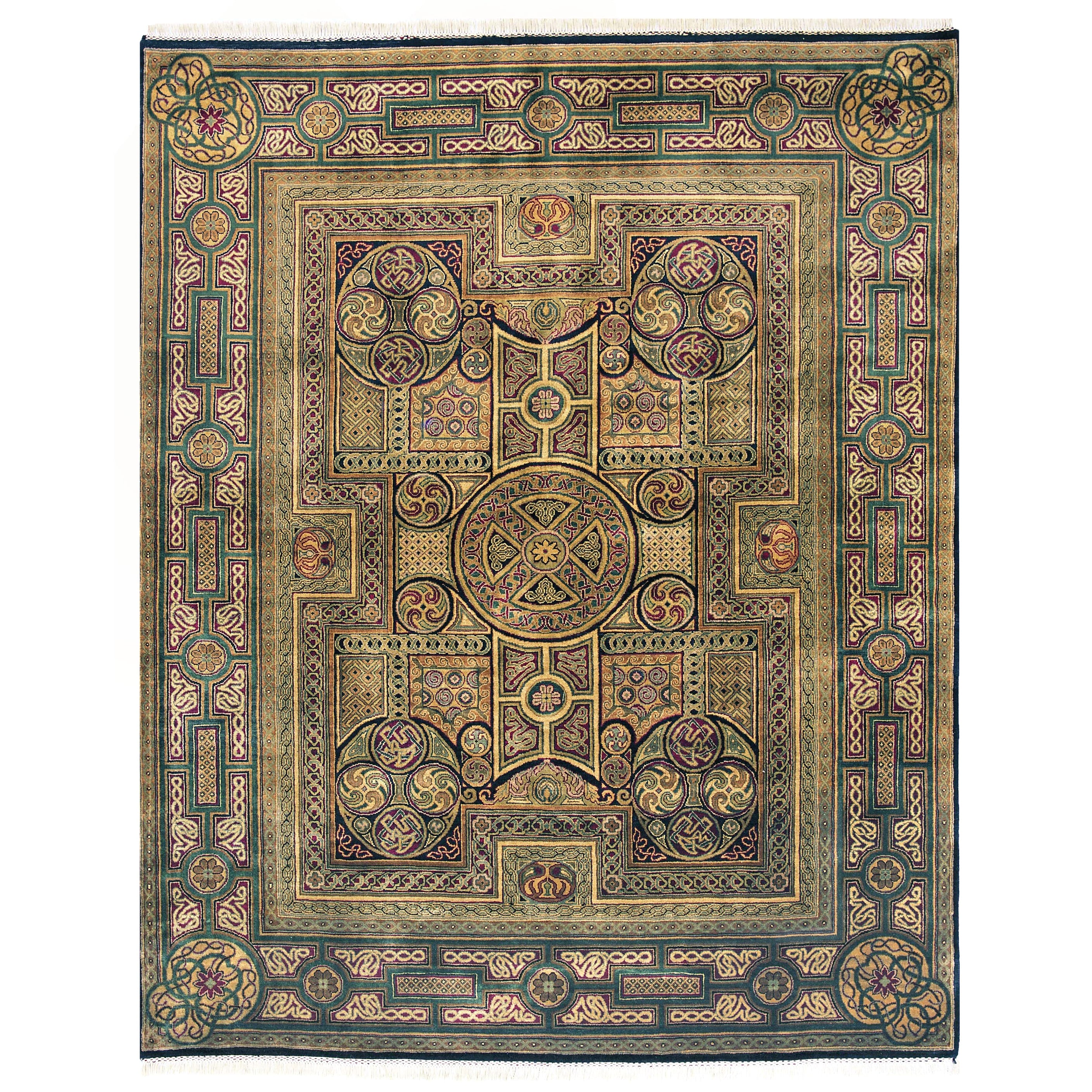 Agra Hand Knotted New Zealand Wool Green Area Rug 10 Round