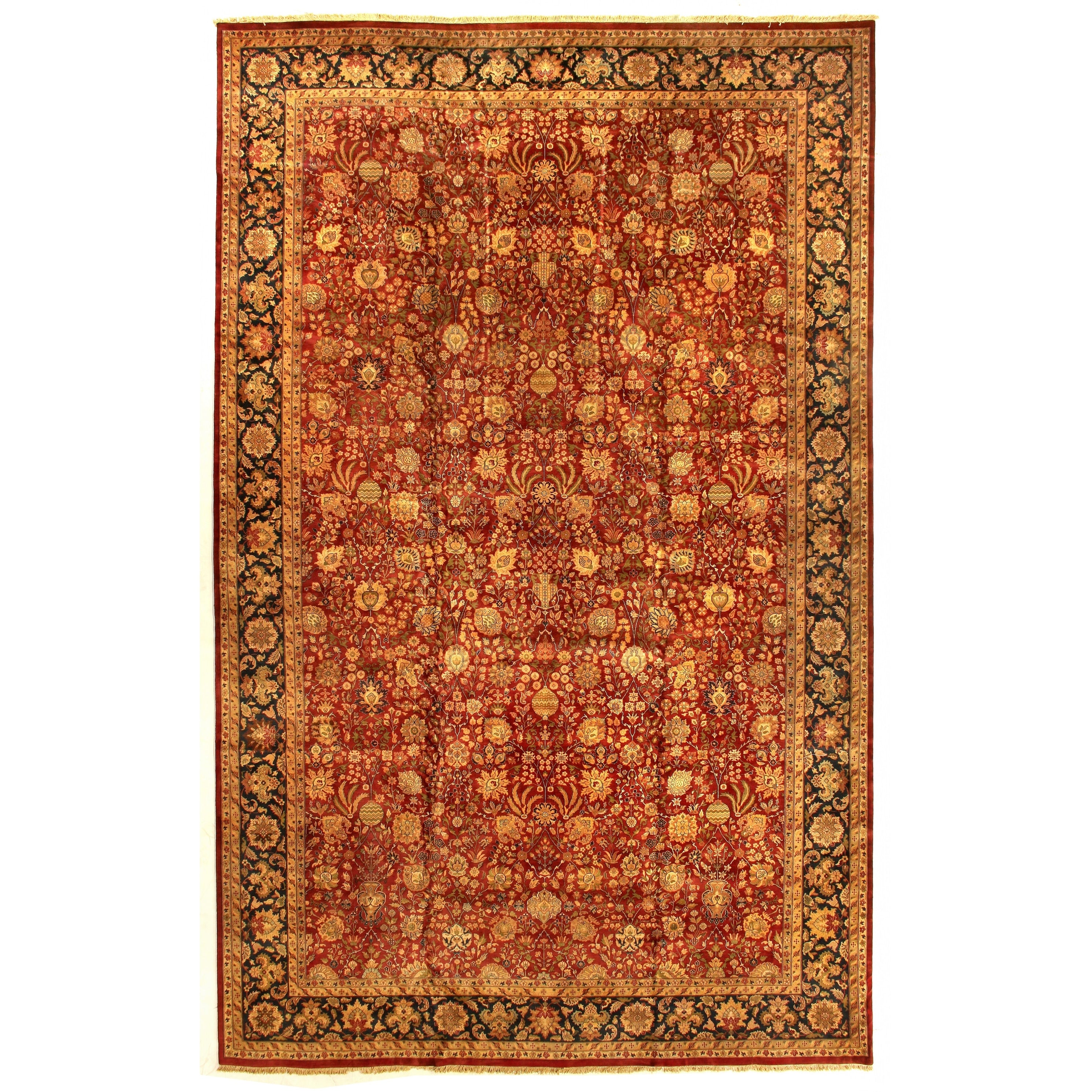 Agra Hand Knotted New Zealand Wool Red Gold Area Rug 13 X 20
