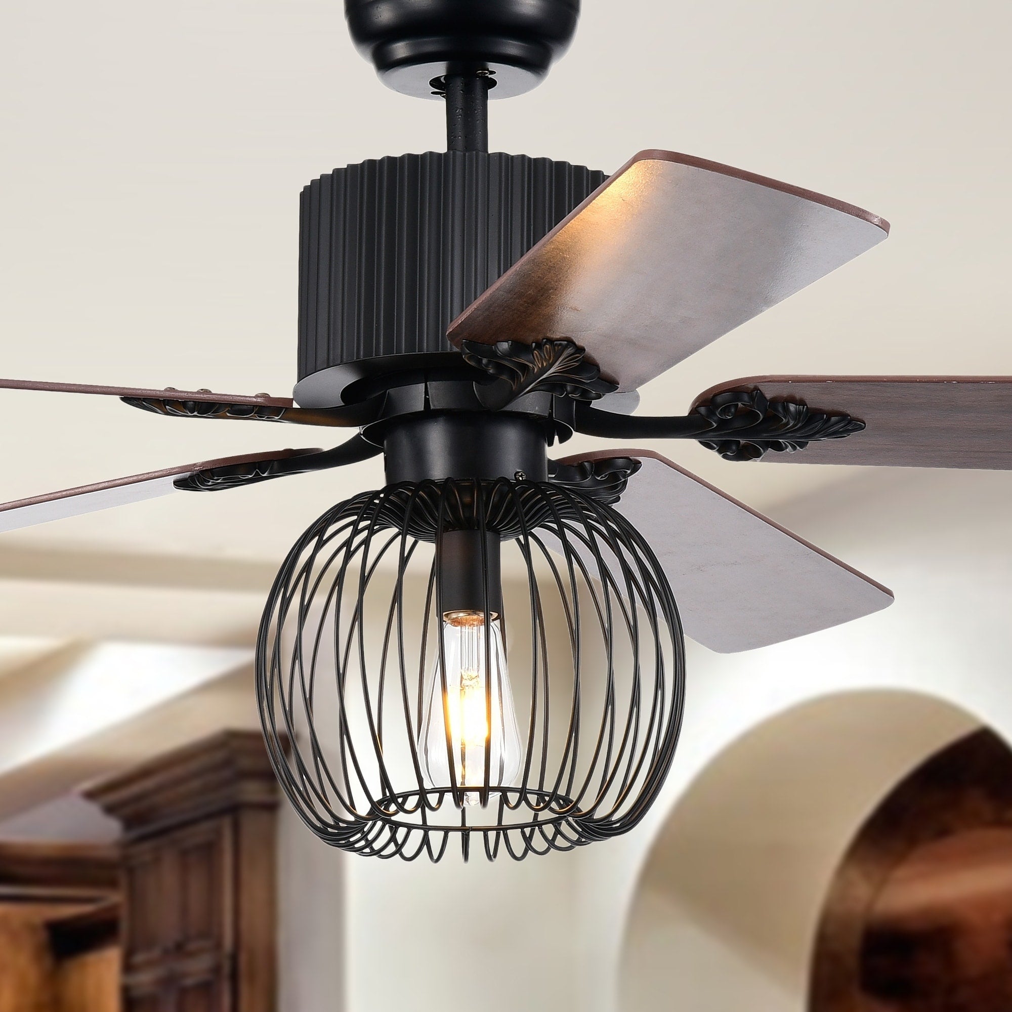 Aguano Black 52 Inch Lighted Ceiling Fan Remote Controlled