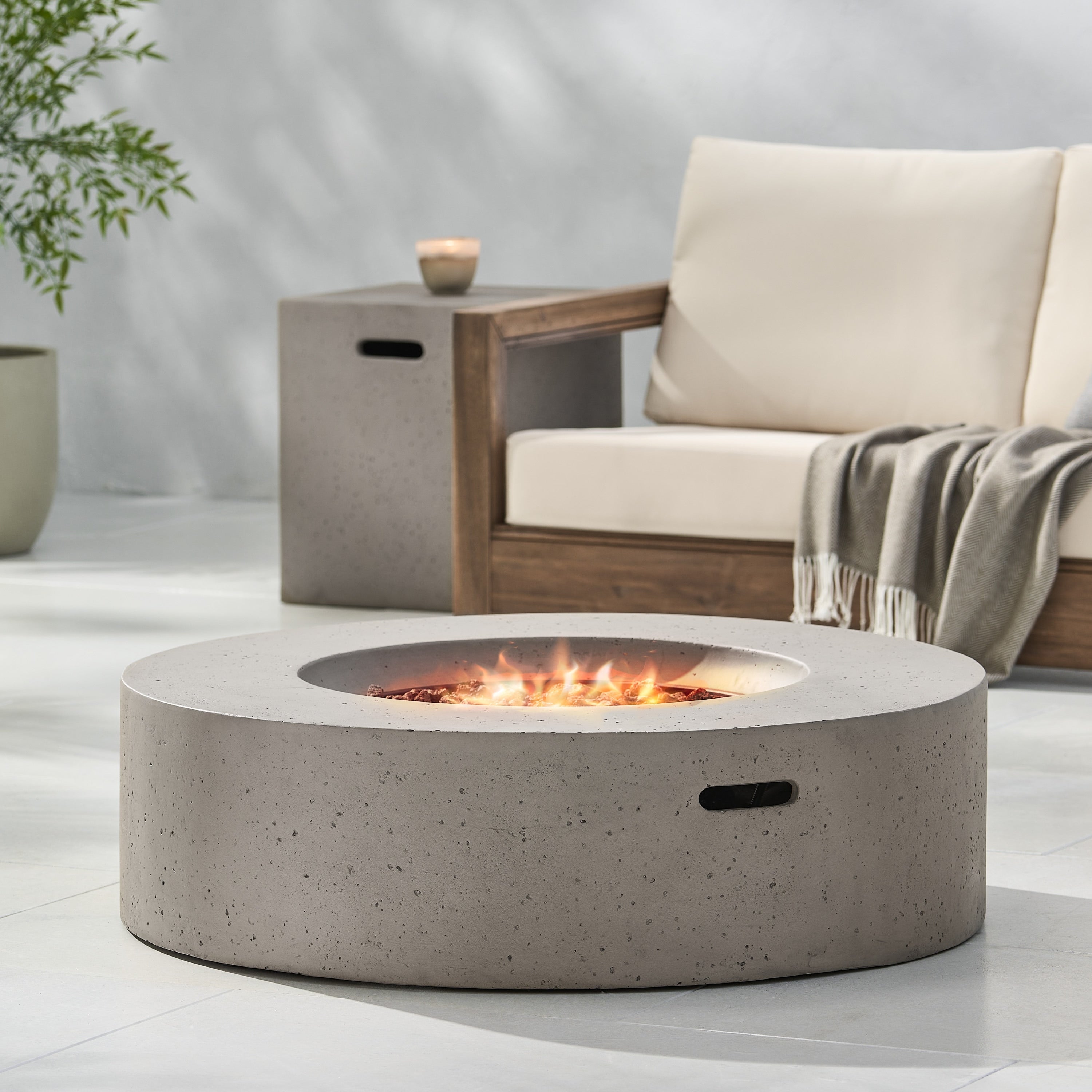 Santos Outdoor Circular Propane Fire Pit Table With Tank Holder By Christopher Knight Home