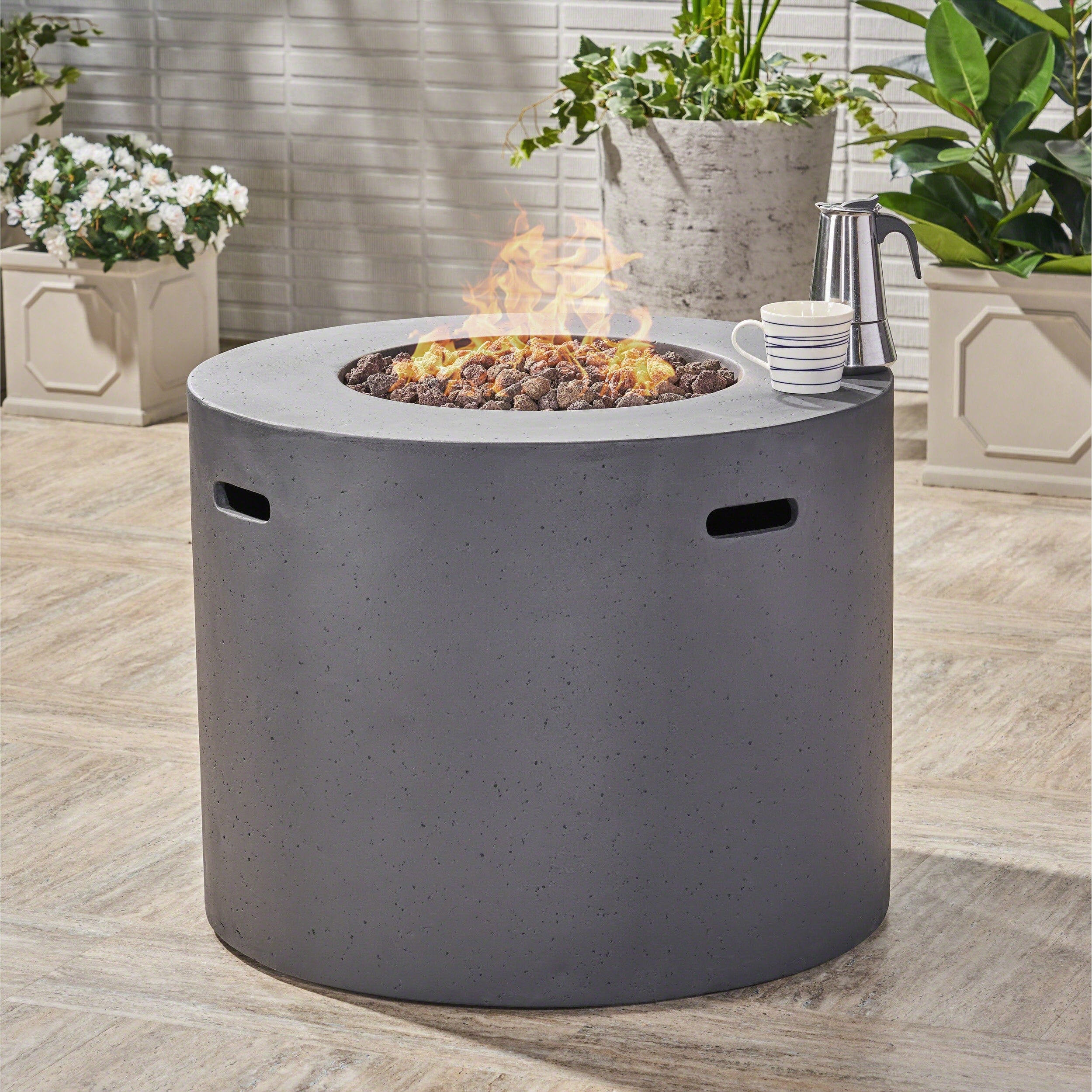 Aidan Outdoor 31 Inch Circular Propane Fire Pit Table W Tank Holder By Christopher Knight Home