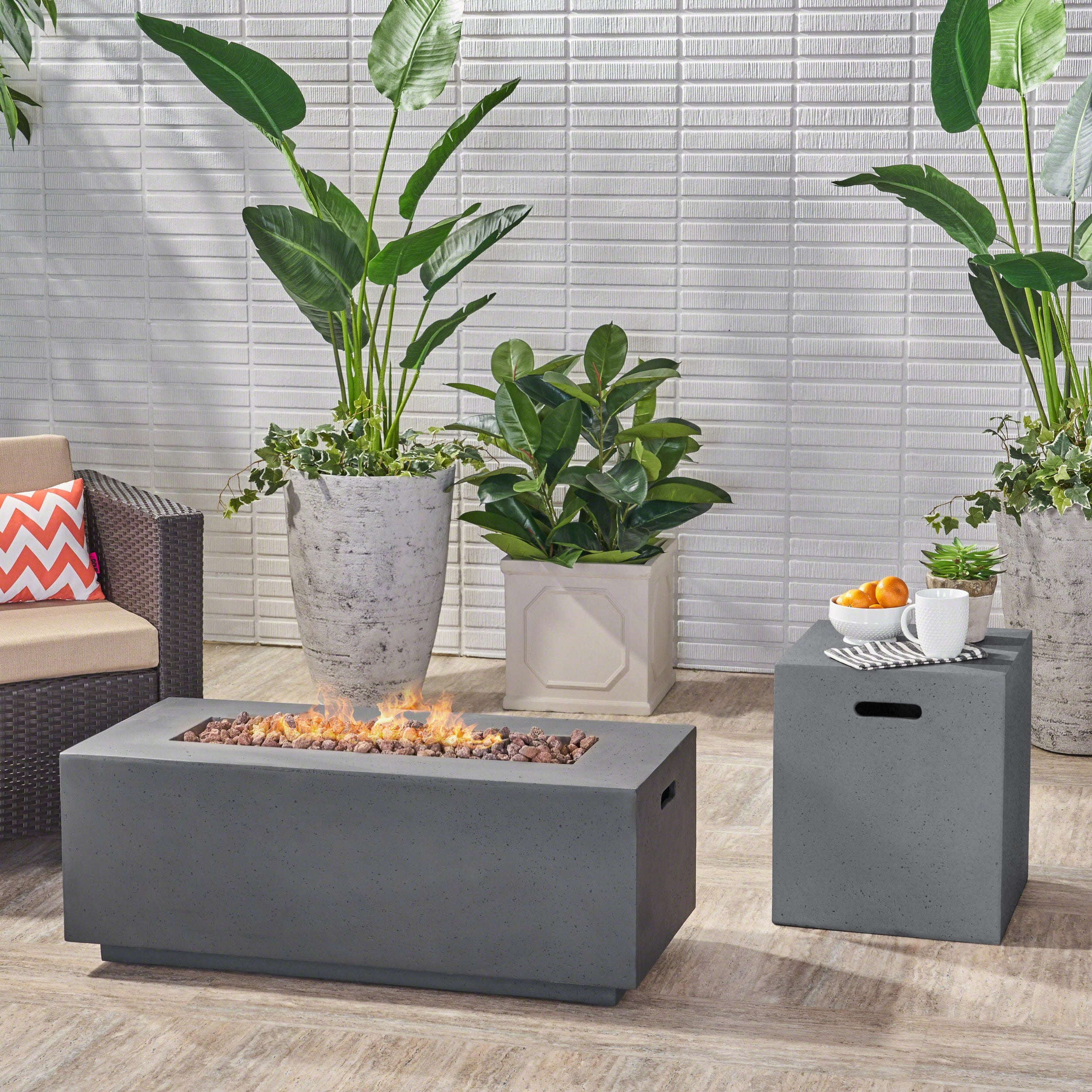 Aidan Outdoor 40 Inch Rectangular Propane Fire Pit Table W Tank Holder By Christopher Knight Home