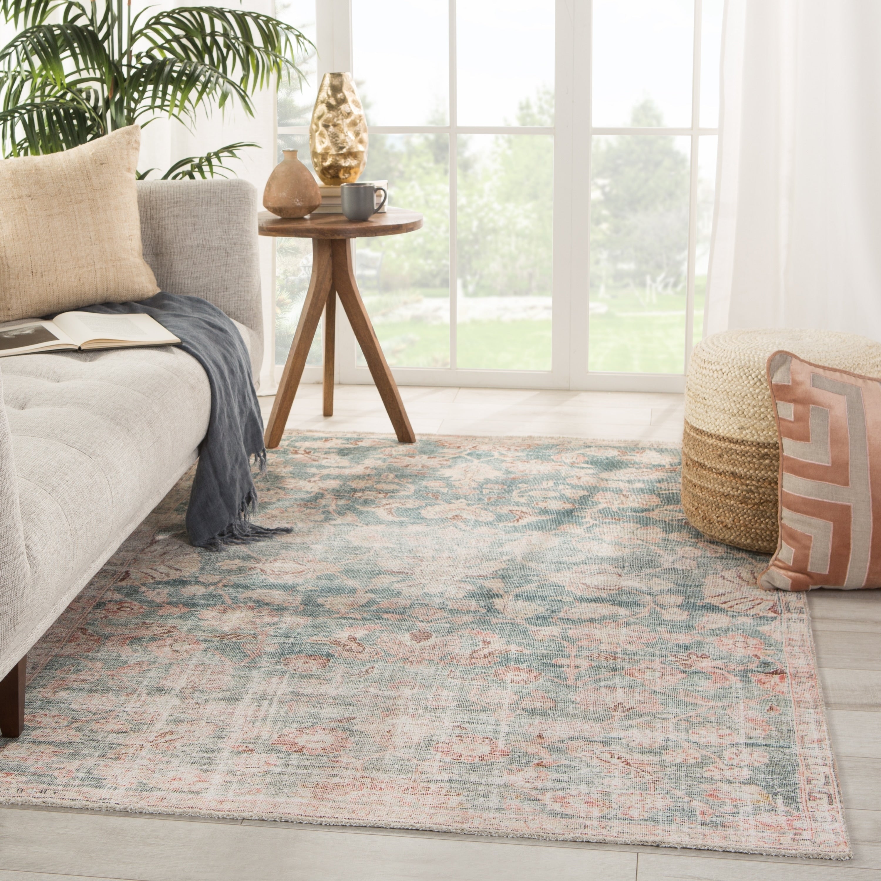 The Curated Nomad Edgel Oriental Oushak Teal Rust Area Rug
