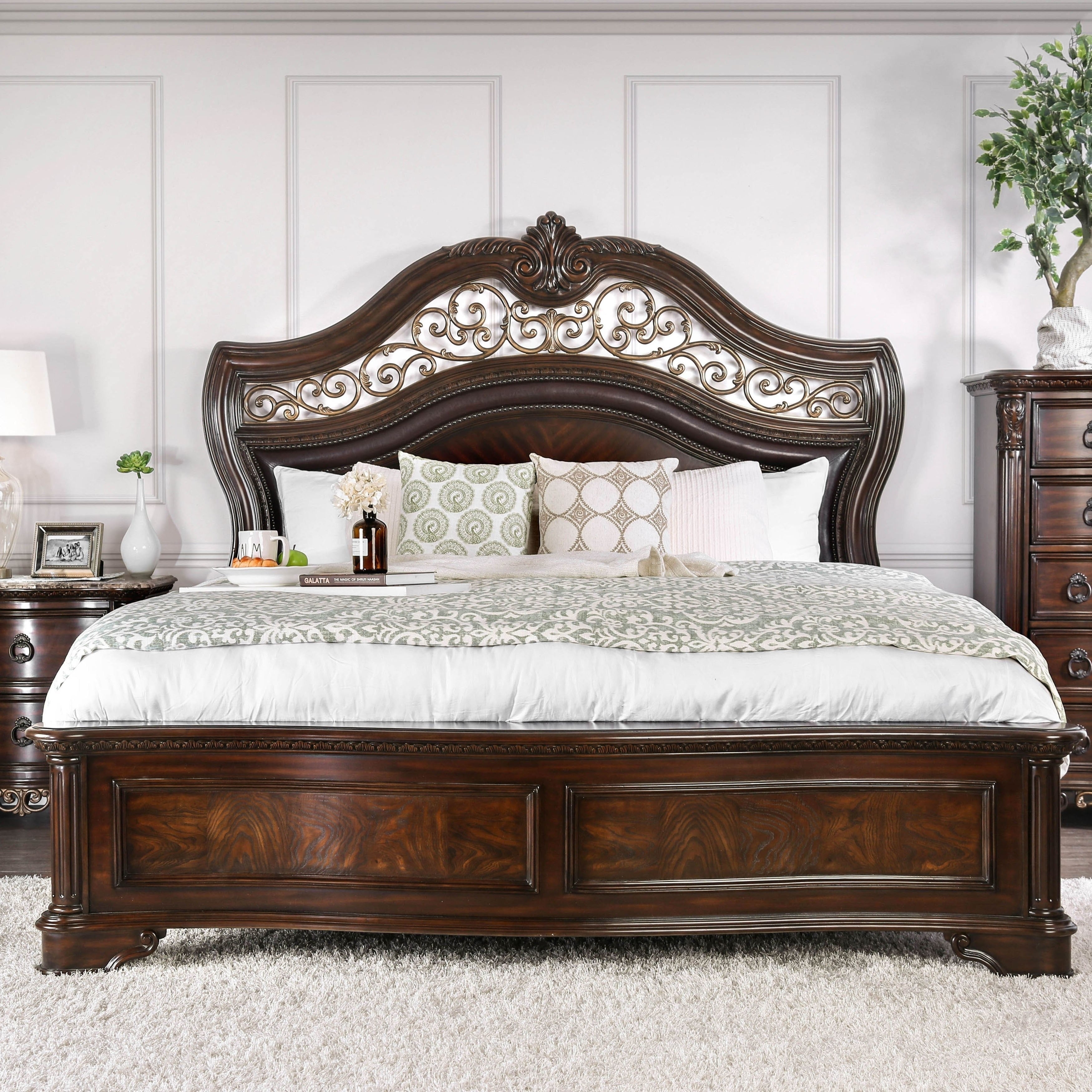 Aiden Traditional Brown Cherry Carved Panel Bed By Foa