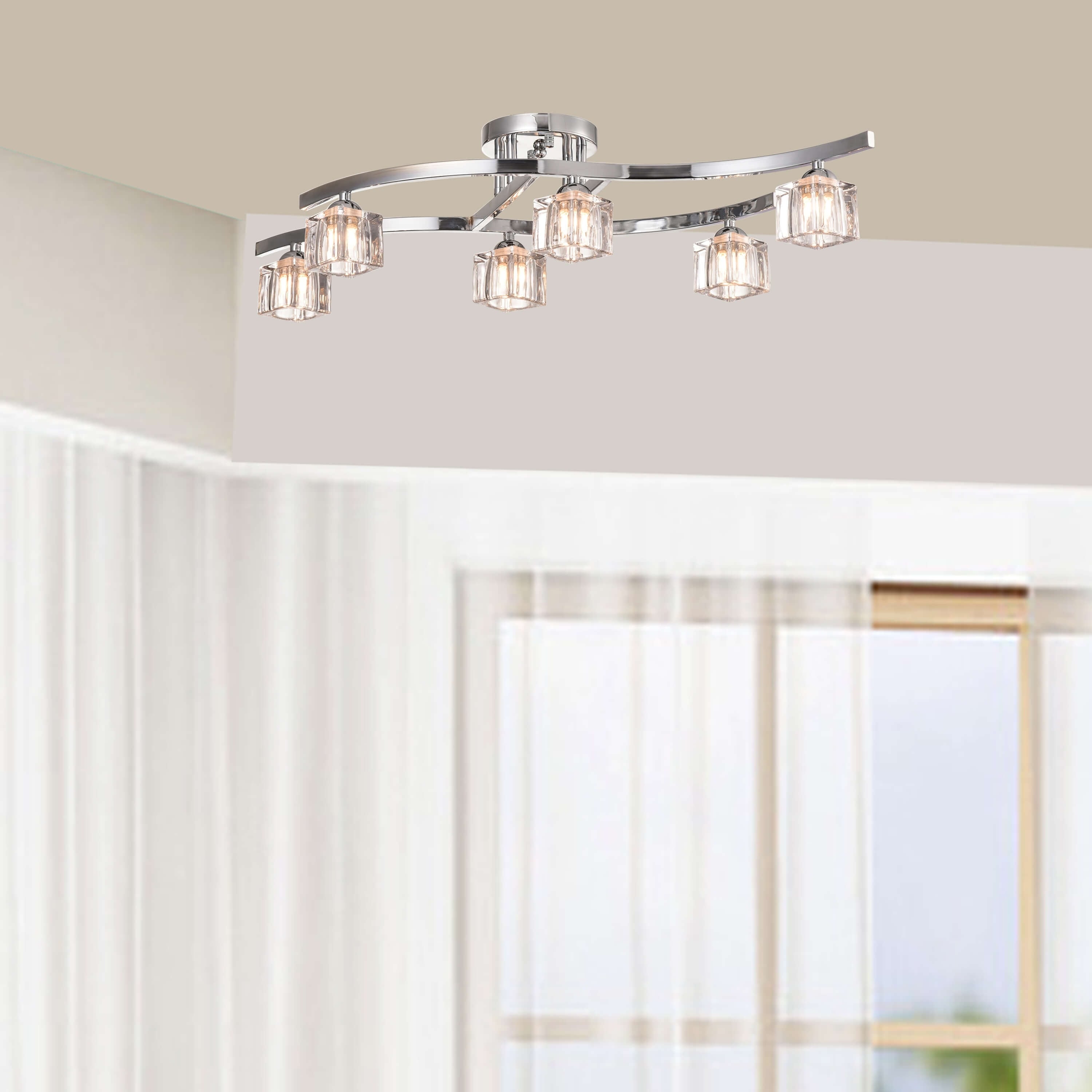 Aika 6 Light Chrome Flush Mount With Clear Shades