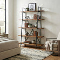 Ailis 71.5 Leaning Etagere Brown Pine Wood Metal Frame Bookcase