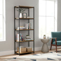 Ailis 75 Brown Pine Wood Shelf Etagere Bookcase Media Center With Metal Frame