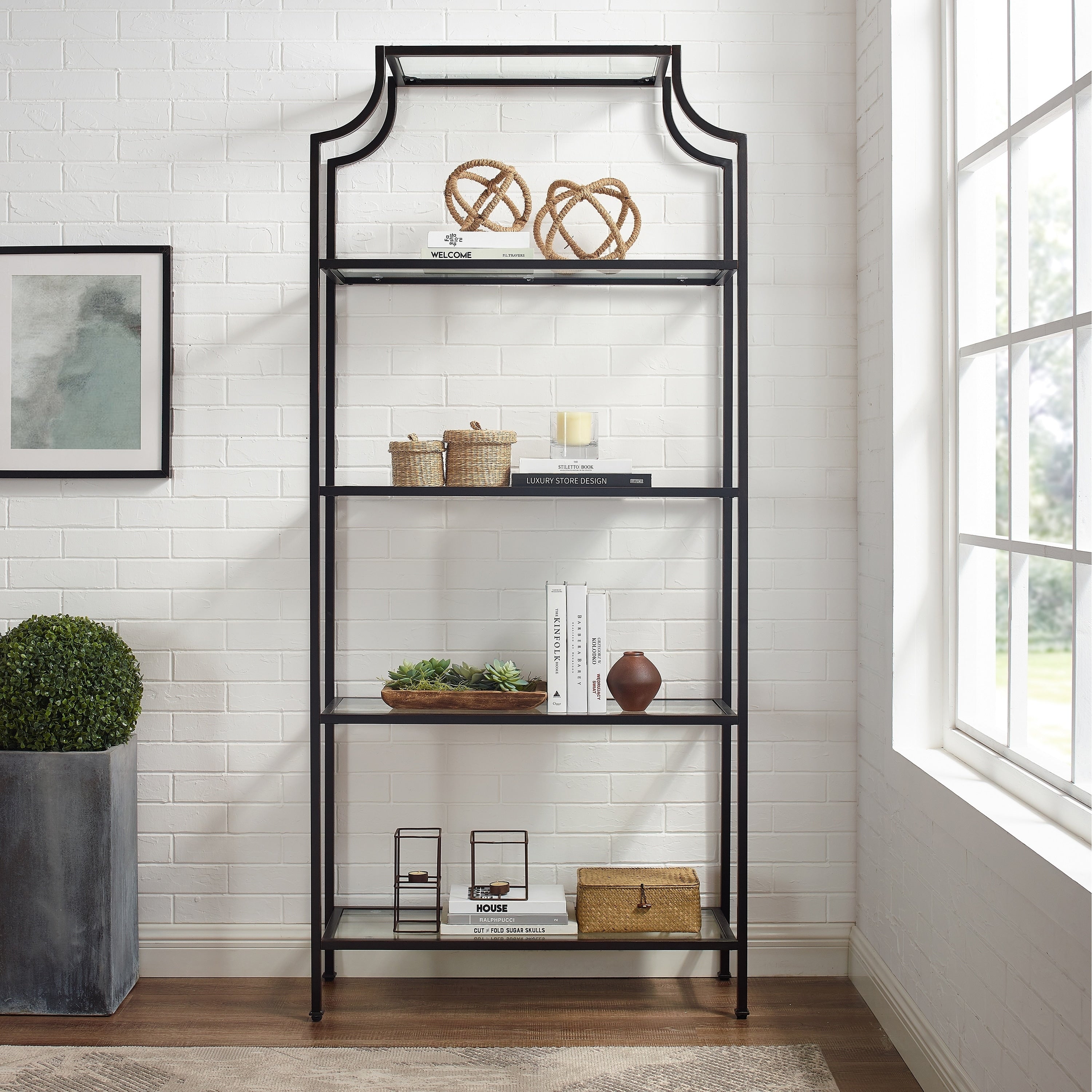 Carson Carrington Ingarostrand Oil Rubbed Bronze Glass Etagere