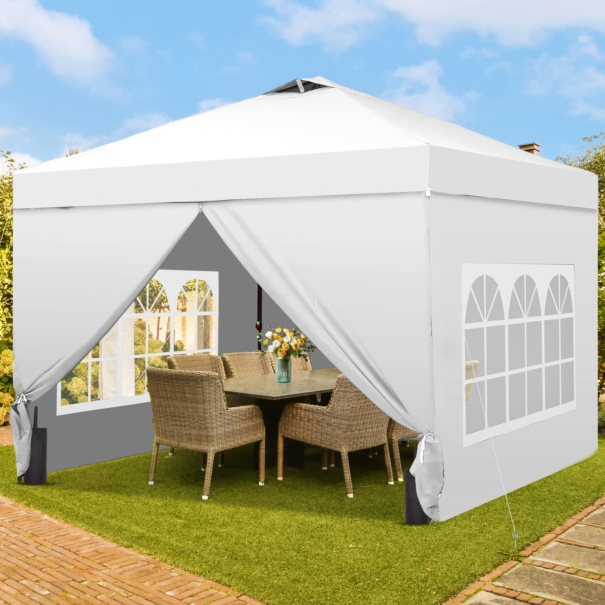Ainfox 12X12 Pop Up Canopy Tent With 4 Sidewalls Outdoor Beach Gazebos With 4 Sandbags