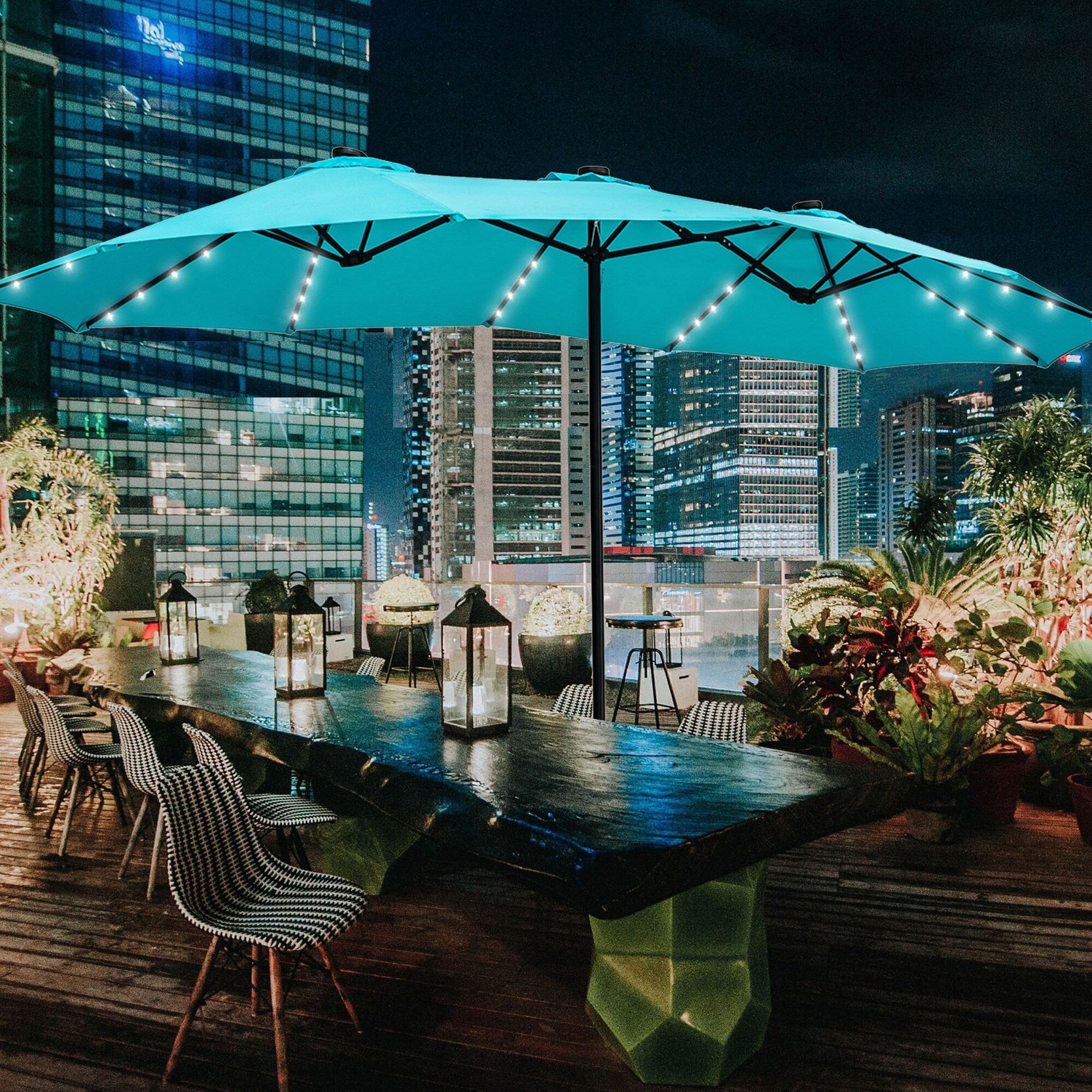 Ainfox 15Ft Double Sided Patio Solar Led Lighted Market Umbrella