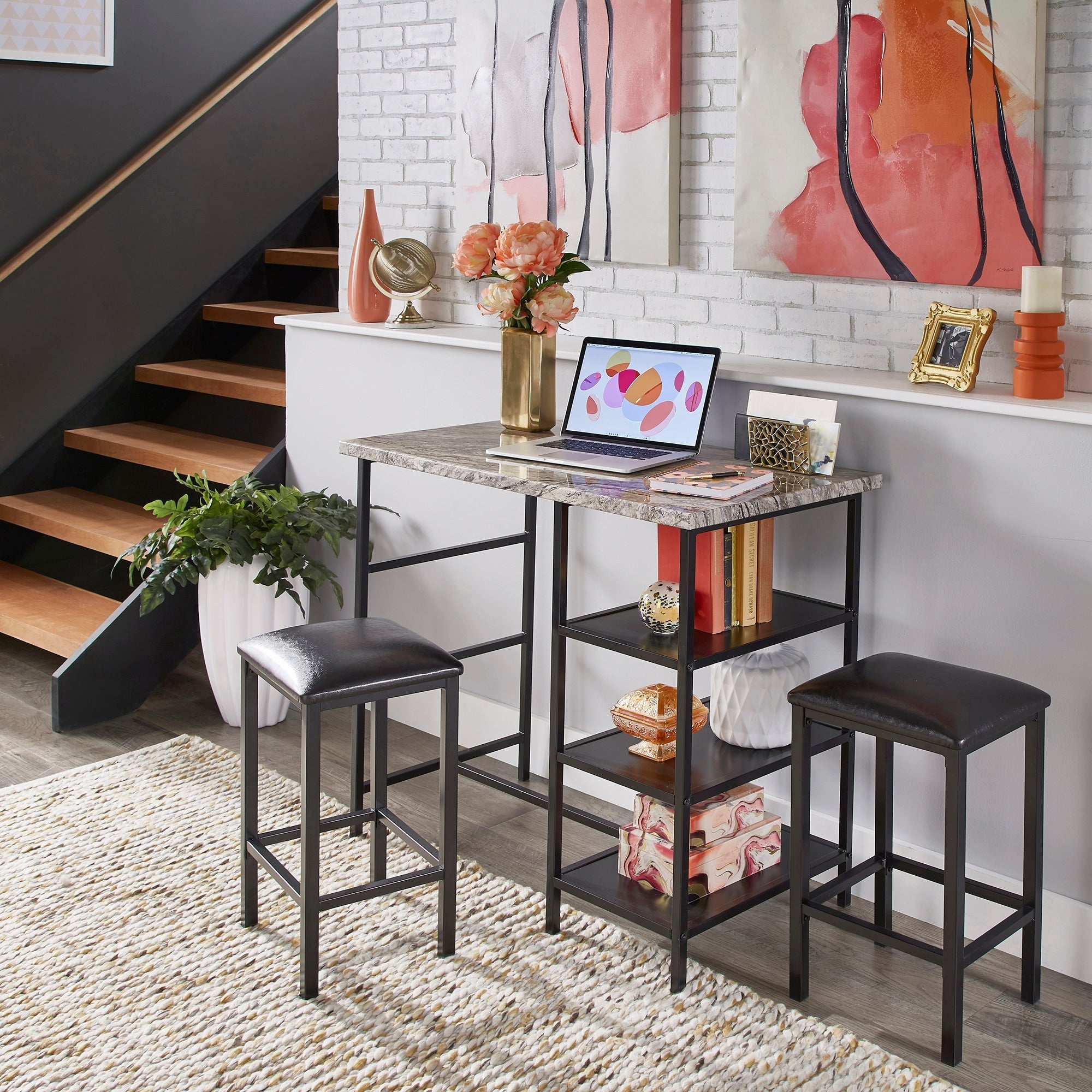 Ainsley Counter Height Table Set With Marble Top By Inspire Q Modern