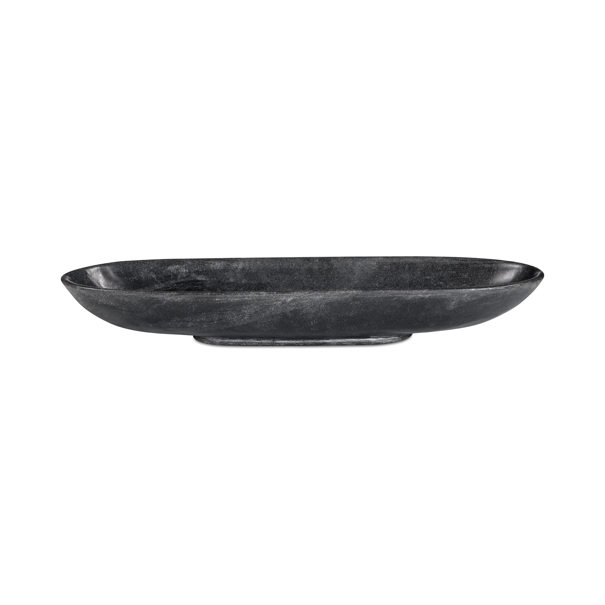 Ainsley Tray Selwara Black Marble Elongated Oval Artisan Carved Transitional Design Black