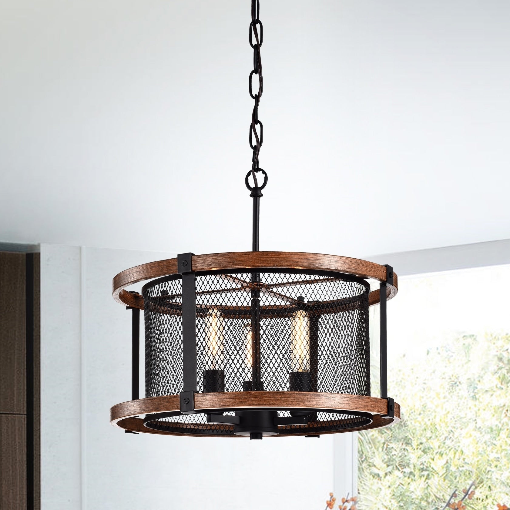 Airi Imitation Wood Grain Black 3 Light Chandelier