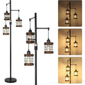 Airposta Dimmable Floor Lamps For Living Room 3 Light Industrial Floor Lamp With Wood Metal Cage