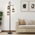 Airposta Dimmable Industrial Floor Lamp 3 Light Wood Metal Cage Floor Lamp