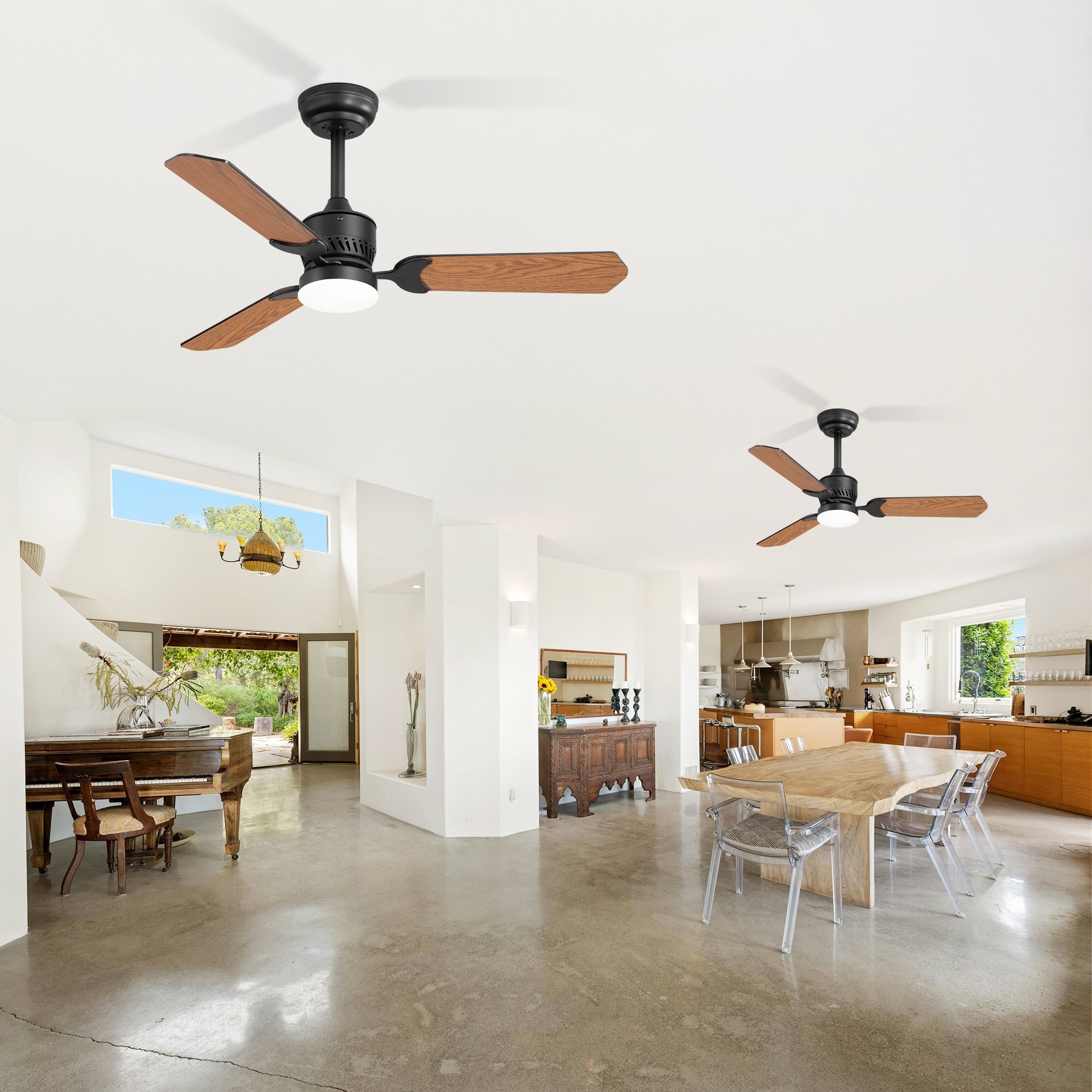 2 Pack 42 Ceiling Fans With Lights Led Indoor Fan Black Wood Blades Quiet Dc Motor Remote Control 6 Speeds Reversible Timer