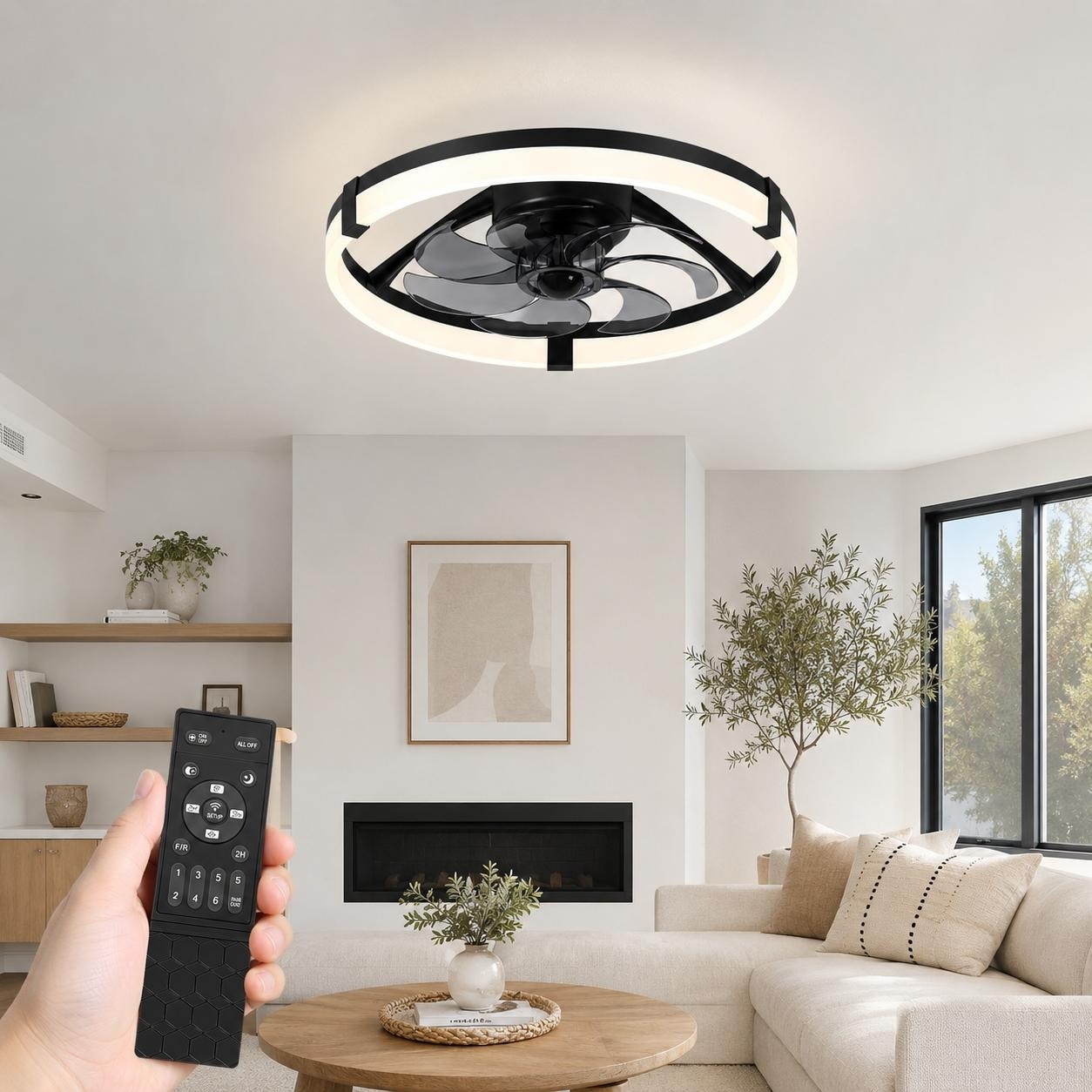 20 Caged Ceiling Fan With Light Dimmable Led Flush Mount Dc Motor 6 Speeds Remote Reversible 3Cct Quiet 7 Blades