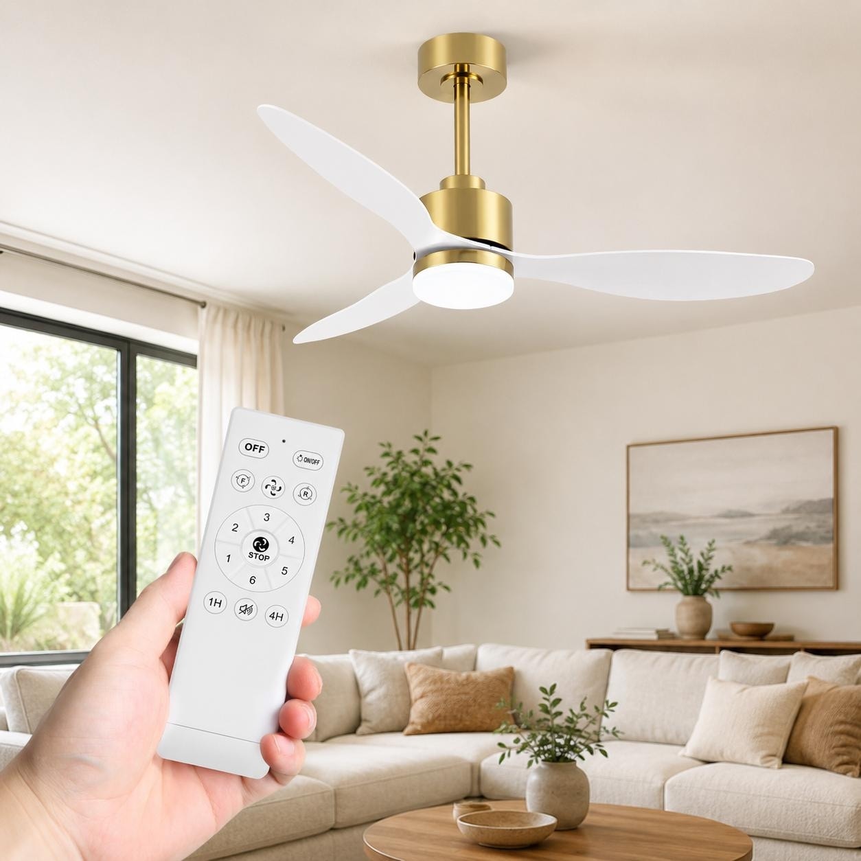 52 In Led Ceiling Fan With Light 3 Blades Remote Control 6 Speeds